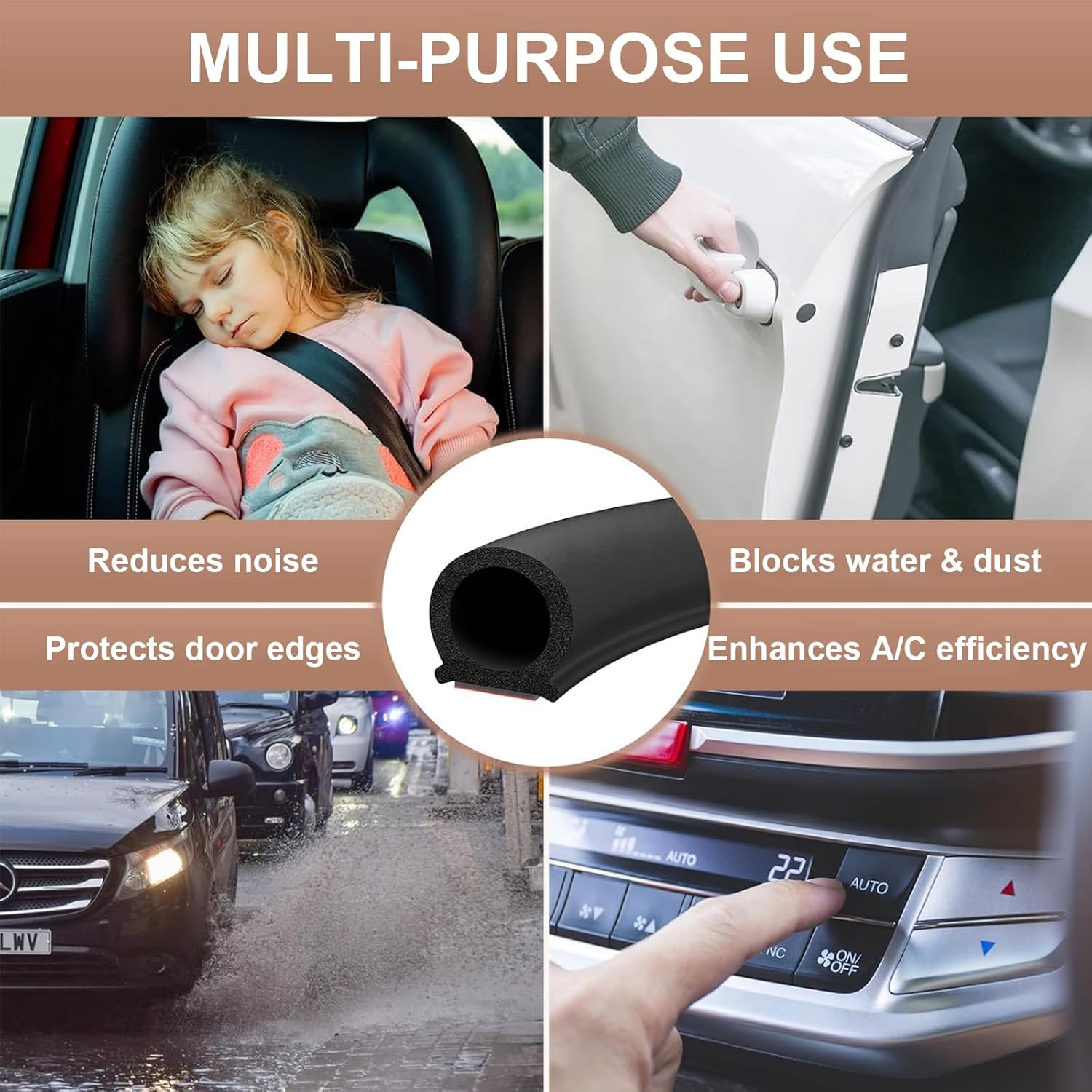 MAEZOE 10M Car Door Seal Strip 16X16Mm &ndash; Noise Reduction & Waterproof Weather Stripping &ndash; Easy Install Rubber Seal for Cars, Trucks, Rvs & Home Windows image number 6
