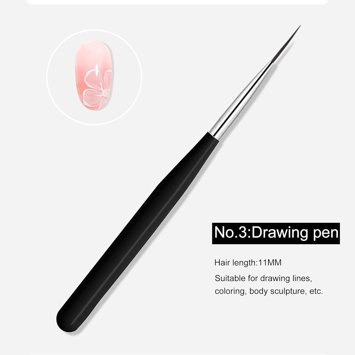 LZGOPE 3Pcs Nail Art Liner Brushes,Professional Art Nail Painting Pen，Nail Liner Striping Brush,Uv Glue Painting Scribing Brush, DIY Nail Art Tools, Fine Nail Art Set (Black)