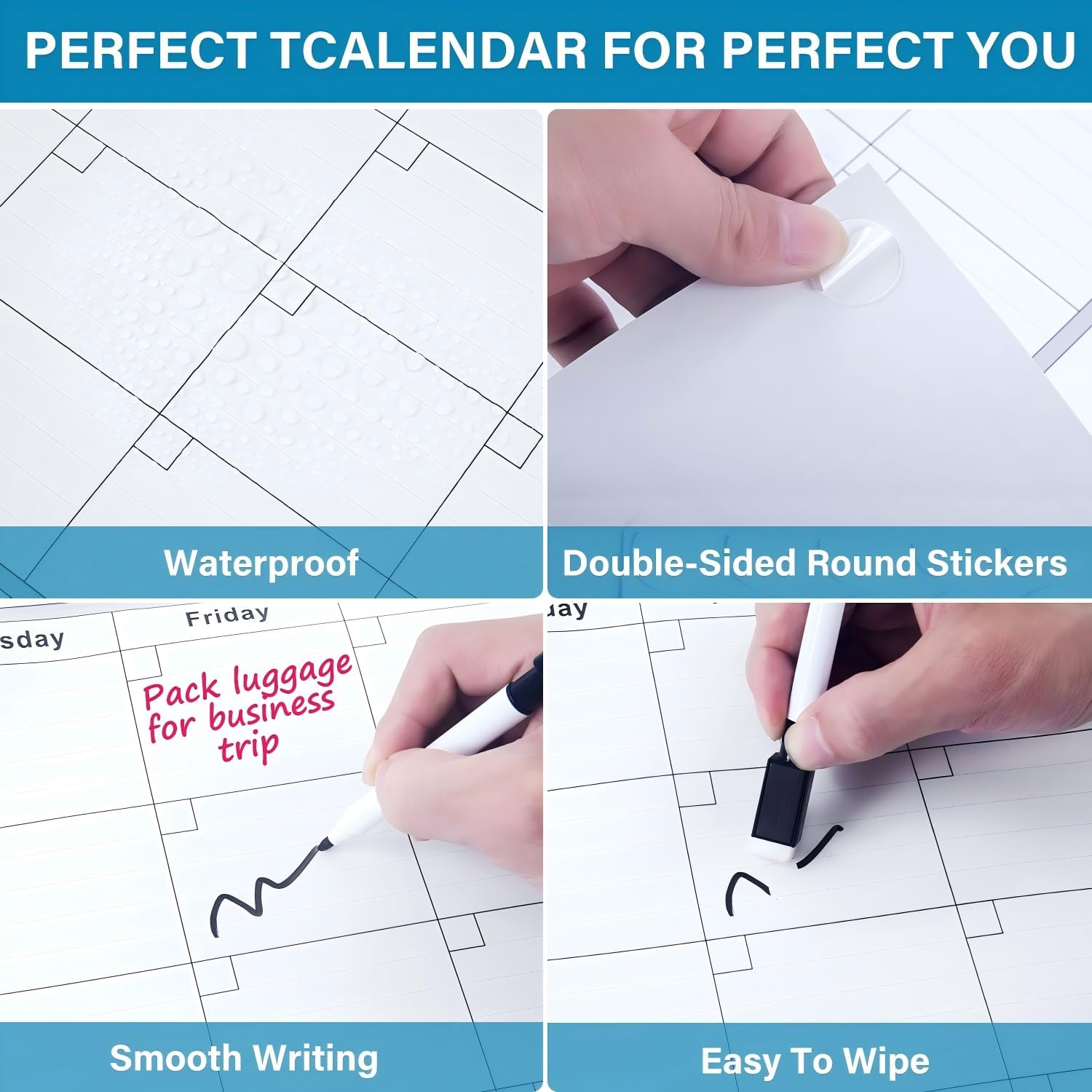 Large Dry Erase Calendar - Undated 3 Monthly Wall Calendar Laminated, 48" X 32", Blank Reusable Calendar Planner with Large Daily Boxes, Notes, Stickers, Great for Home, Office, Classroom, Grey image number 1