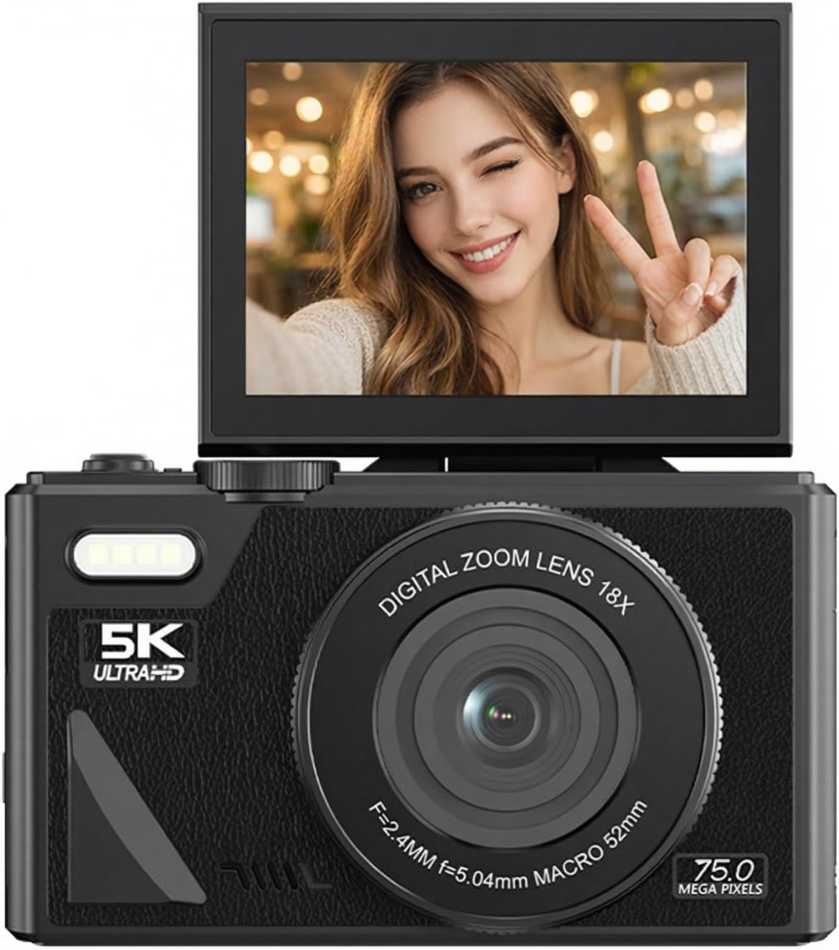 5K Digital Camera, 75MP HD Autofocus Vlogging Camera, 18X Digital Zoom Retro Mirrorless Camera with 3" Screen for Photography (Black)