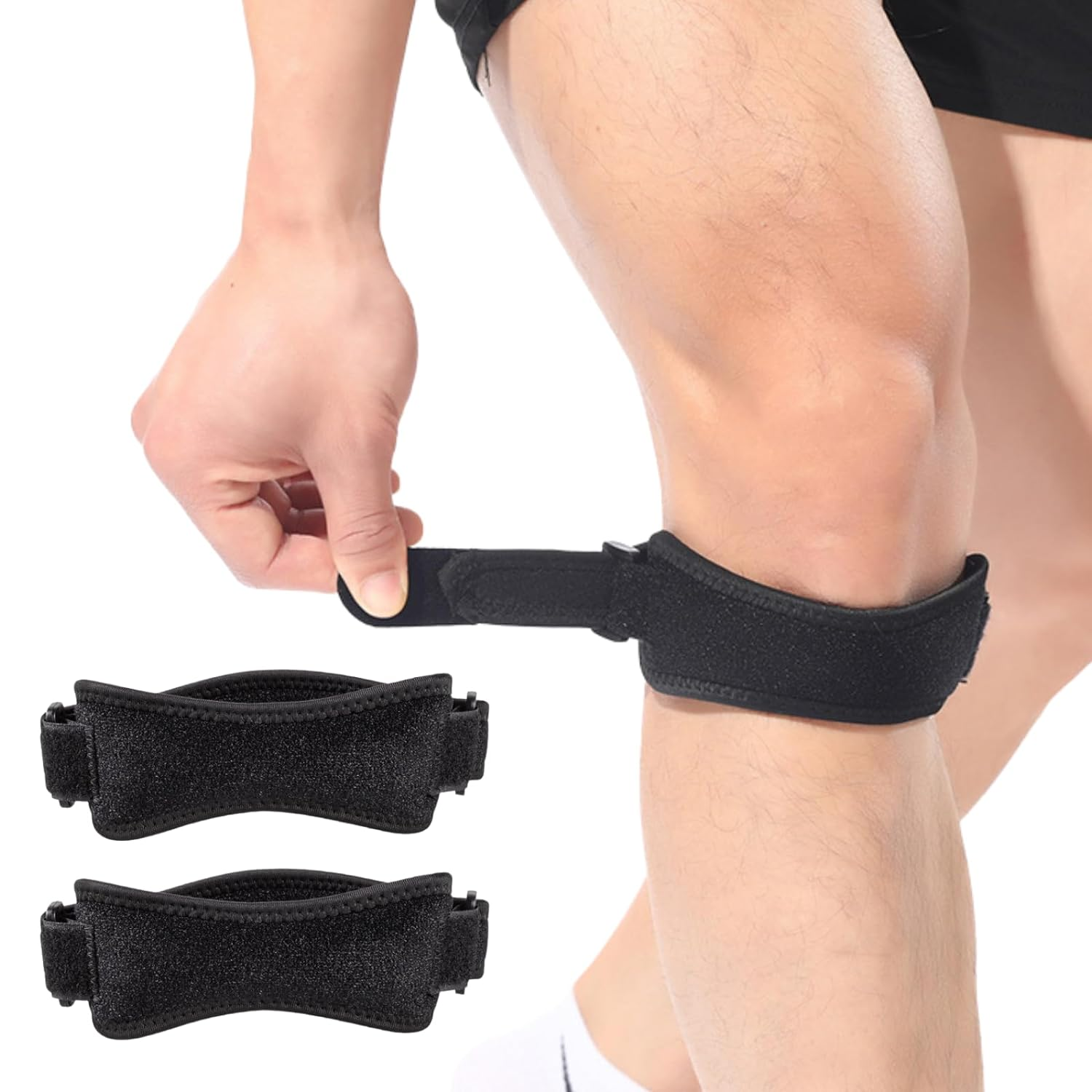 Patella Tendon Knee Strap 2 Pack, Knee Pain Relief Support Brace, JOMWEN Adjustable Brace for Jumpers Knee, Working Out, Weightlifting, Squats, Running, Tennis Basketball, Hiking