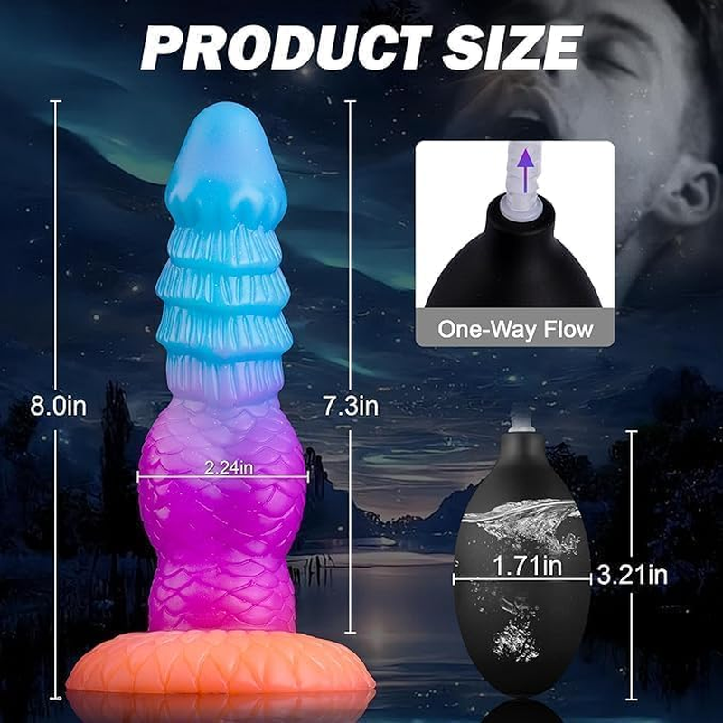 8 Inches Squirting Dildo, Ejaculating Dildo with Knot, Luminous Monster Fantasy Cumming Knotted Penis Glow in the Dark, Adult Sex Toys for Women Men image number 2