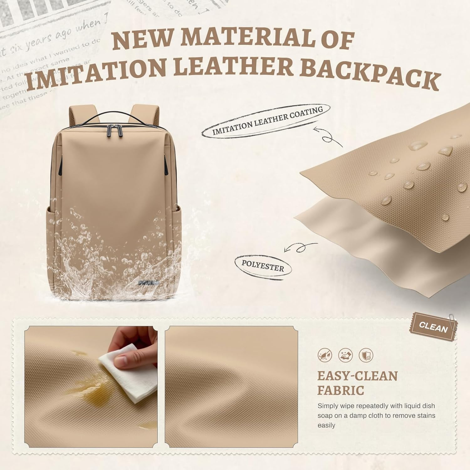 GOLF SUPAGS Faux Leather Backpack Women'S Stylish Laptop Backpack Multifunctional Daypack Waterproof Perfect for Work College and Travel Fits 15.6 Inch Notebooks