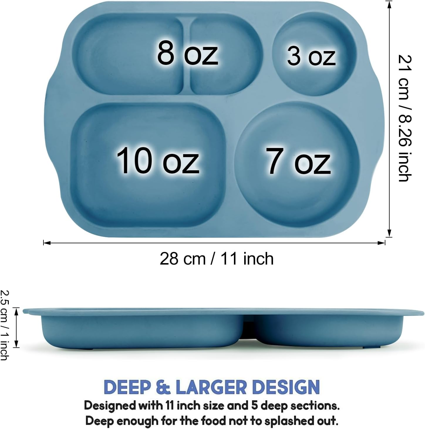 Shopwithgreen Divided Plates for Kids Adults, 12 Inch (4PCS) Plastic Unbreakable Section Plates, Large Lightweight Reusable Compartment Lunch Trays, BPA Free Dishwasher & Microwave Safe - Coastal(With Lids) image number 2