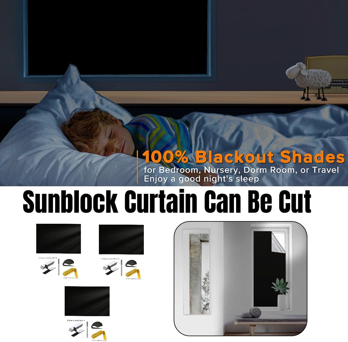 AIMALL 420D Silver Coated Blackout Curtains | Portable Full Blackout Window Cover | Cut-To-Size Sunscreen Shade DIY | Travel & Home Use image number 2