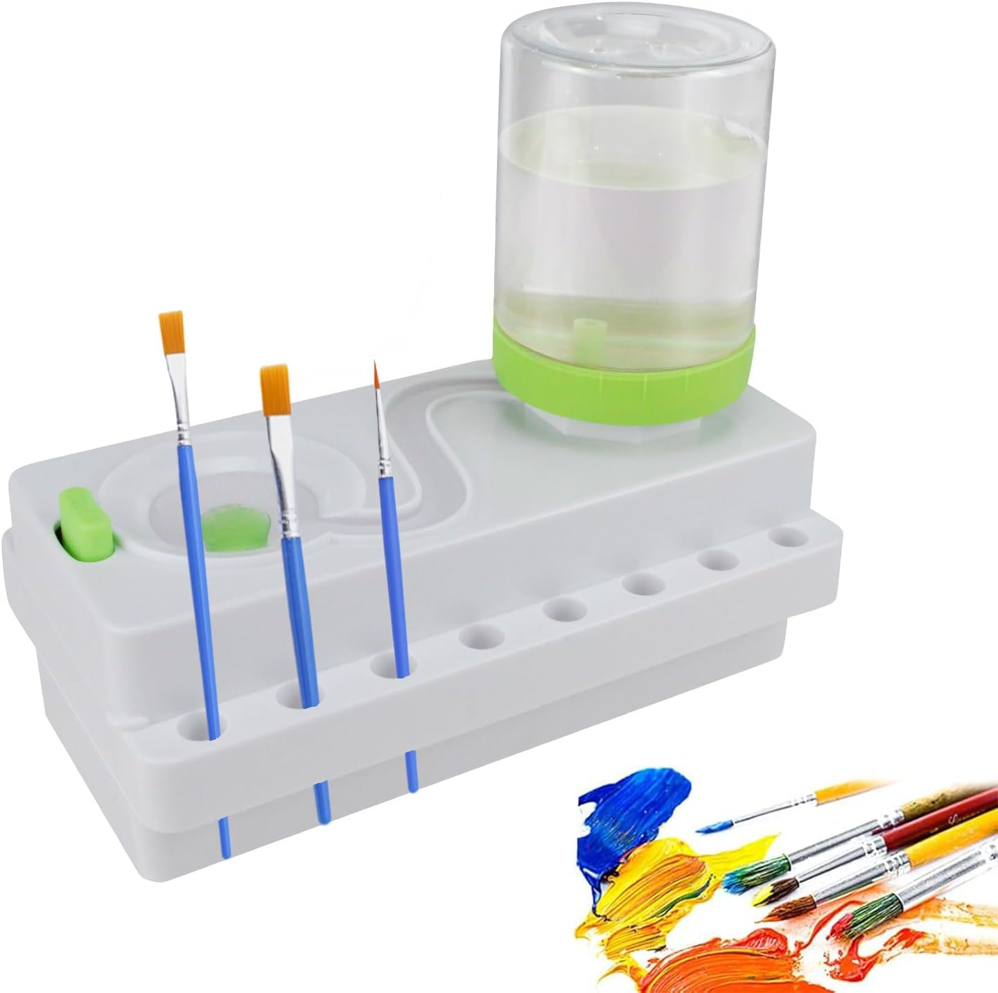 Gurxi 1 Piece Multifunctional Brush Rinser, Water Circulation Rinser, Brush Cleaning Station for Cleaning Artist & Makeup Brushes (Green) image number 4
