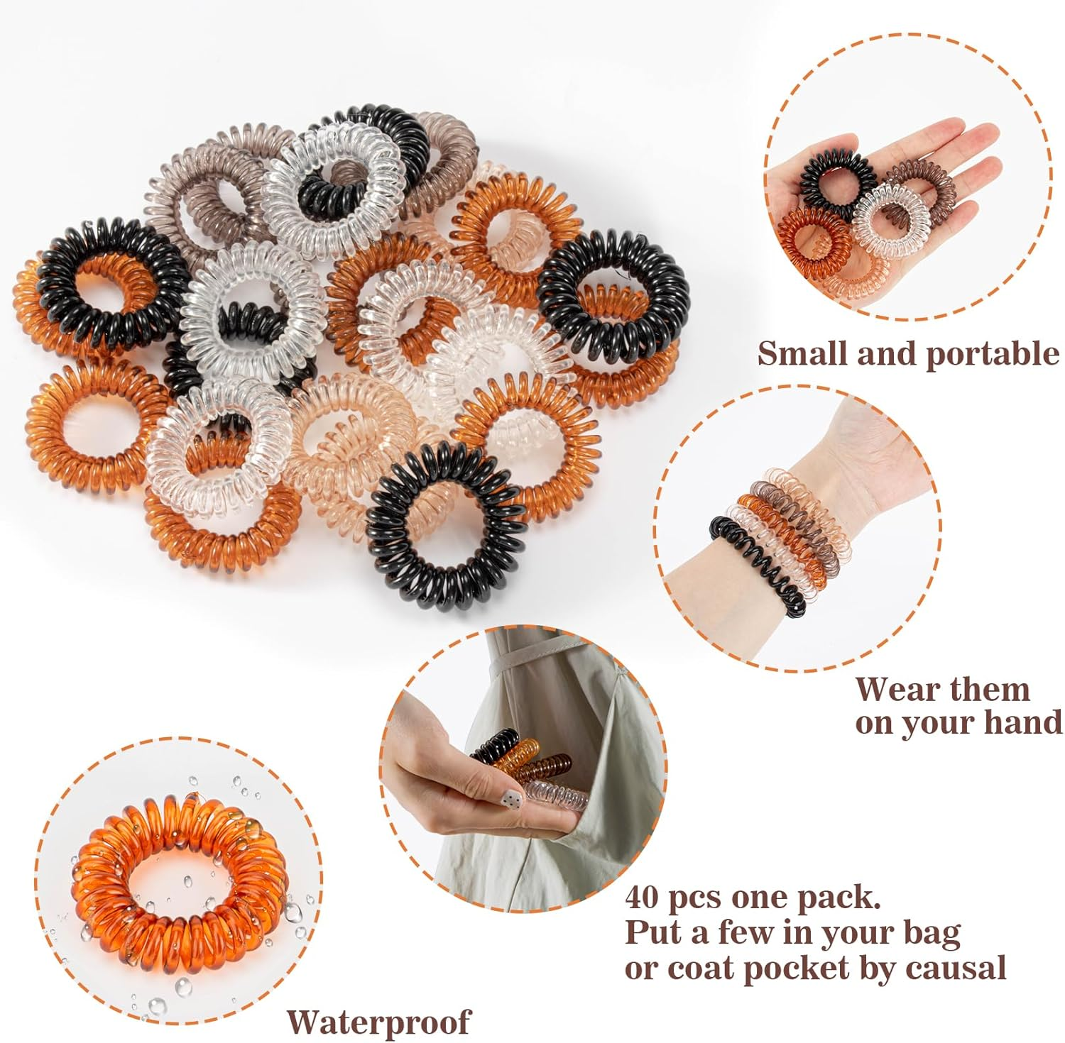 MAQIHAN 40 Pack Spiral Hair Ties - Telephone Cord Hair Ties,Coil Hair Ties for Women Girls Kids Teens,Teleties Hair Scrunchies for Long Hair,Spiral Ponytail Holders for Thick Hair,Elastic Waterproof Cord Hair Coils Accessories, Neutral Colors image number 3