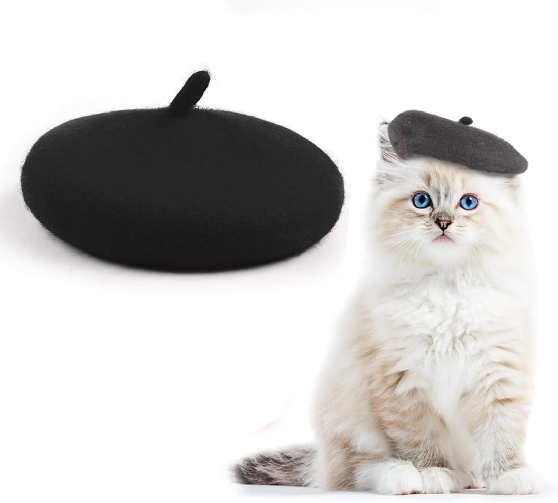 Luliyldj Black Beret Hat, Cat Hat, Cat Clothing, Costume for Cats, Dog Costume, Headwear for Cats, Puppies, Pet Materials image number 3