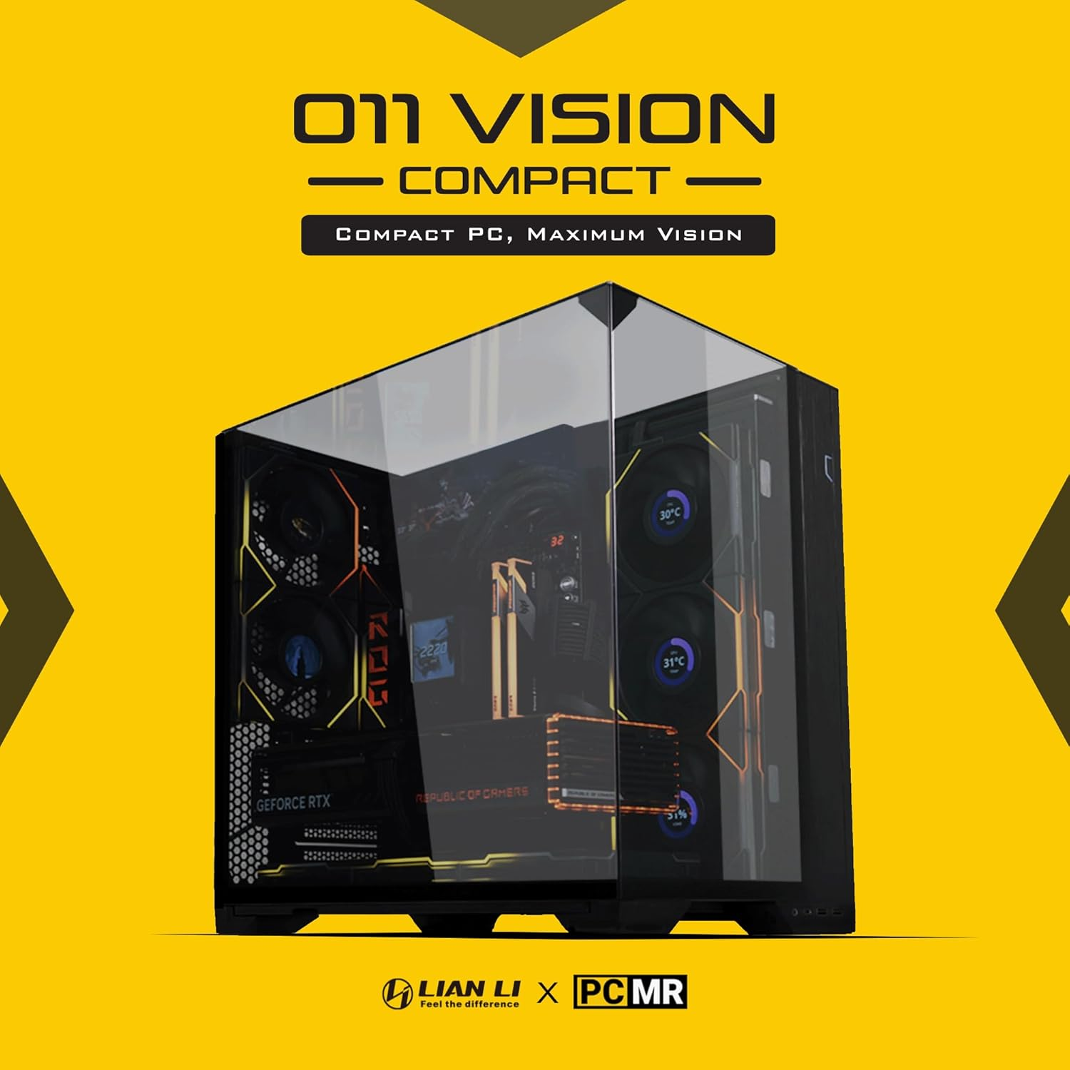 Lian Li O11 Vision Compact Black-Steel-Tempered Glass ATX Mid Tower Computer Case-Back Connect Support-O11Vpx
