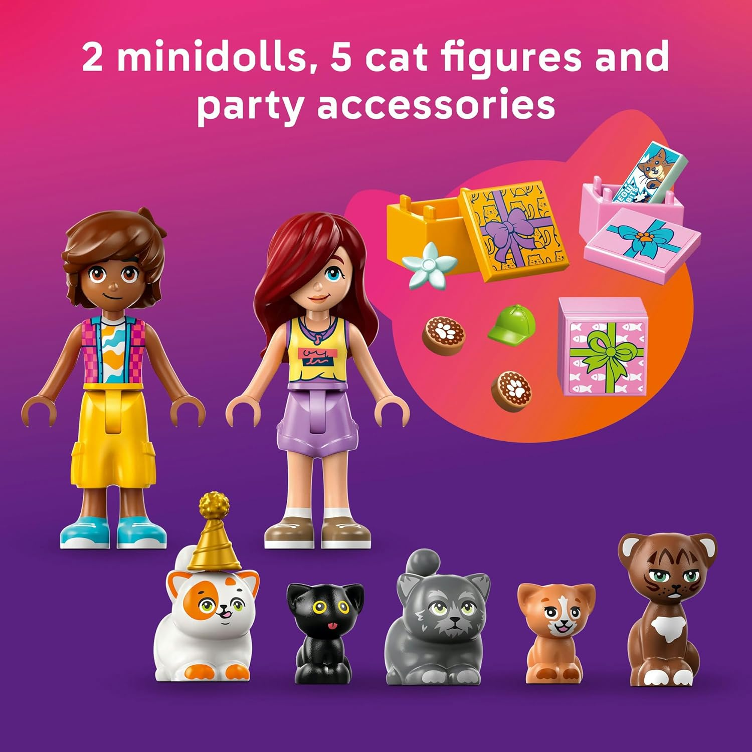 LEGO&reg; Friends Cat Birthday Party & Tree House 42666 Building Kit, Imaginative Pretend Play, Kids&rsquo; Toy Idea for Girls and Boys Aged 6 Years Old and Up, 2 Minidolls, 5 Feline Figures and Accessories image number 1