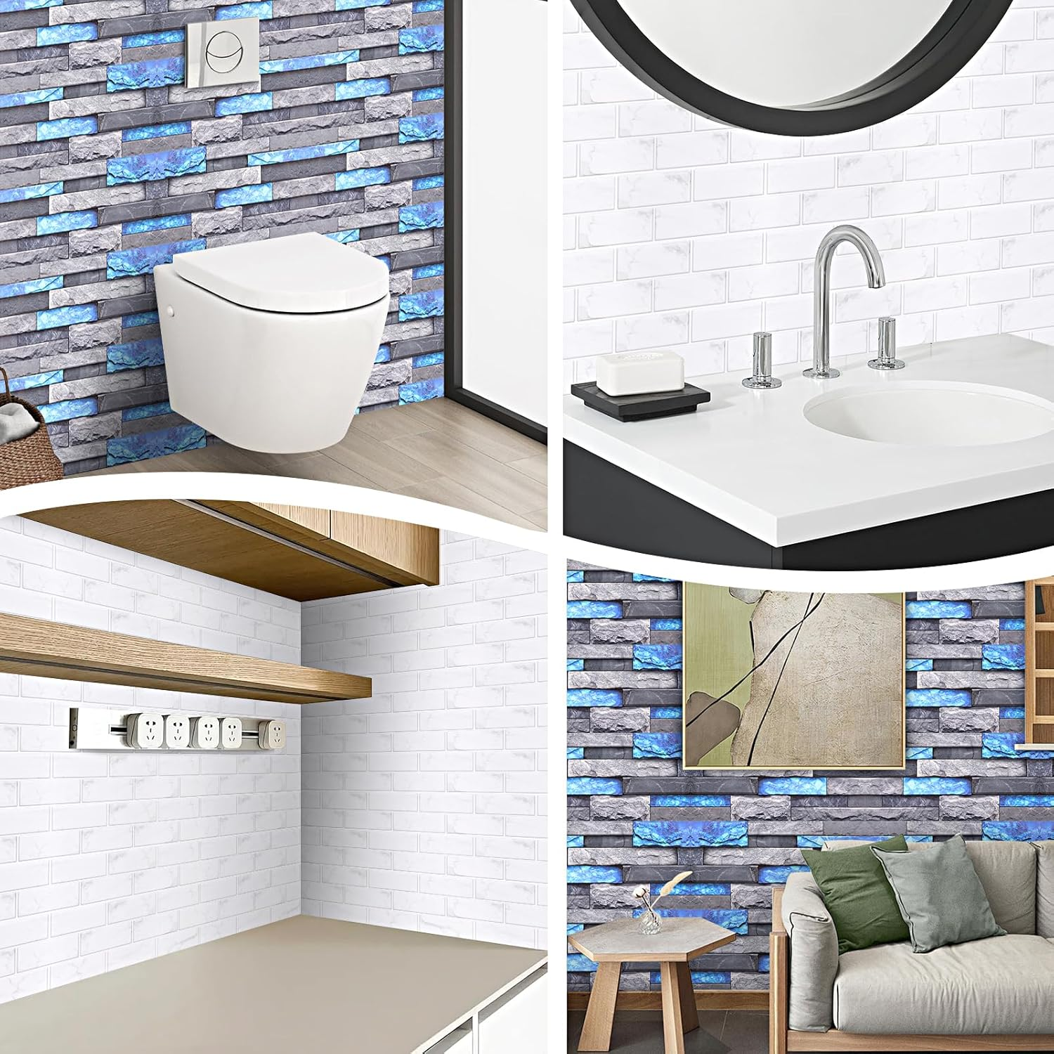 Ztowoto 12 PCS Tile Stickers Self Adhesive,Waterproof Peel and Stick Wall Tiles 30X15 Cm，Non-Slip 3D Stick on Tiles，Self Adhesive Wall Tiles for Bathroom Kitchen Living Room Bedroom (12, Blue-Gray) image number 6