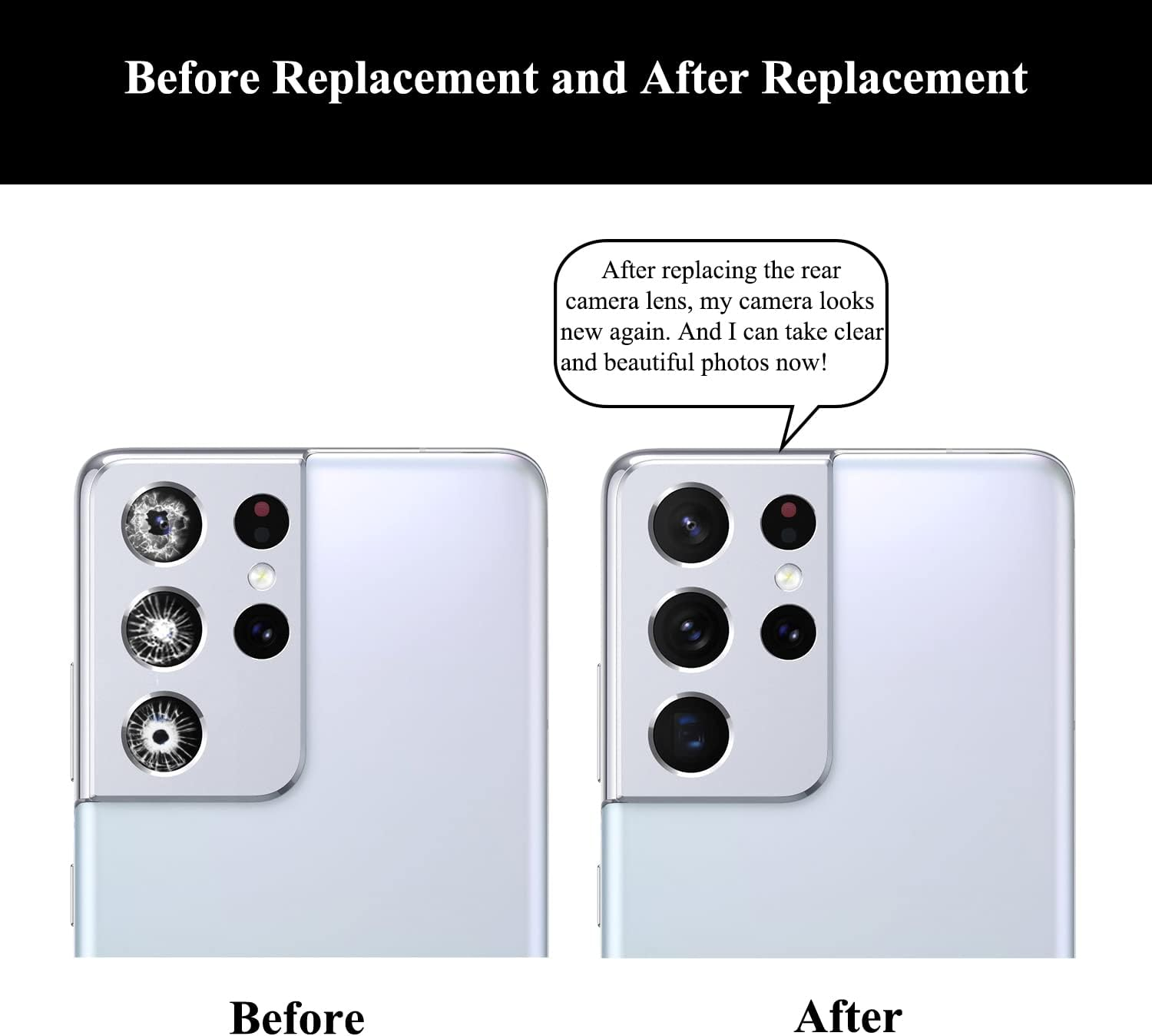 LOZOP 2 Sets S21 Ultra Rear Camera Lens Glass Replacement with Adhesive Pre-Installed Compatible for Galaxy S21 Ultra with Repair Tools and Installation Manual