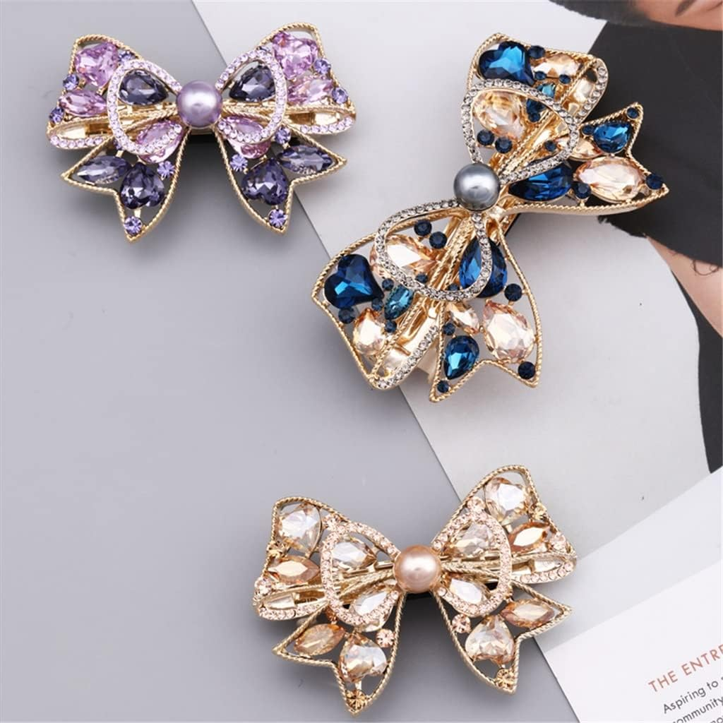 Crystal Hair Accessories,Clips Hairpins,Clip Plate,Hairpin Back Head Hair Accessories Headdress Temperament Hairpin Female Word Clip Back Head Clip Ponytail Chuck Flower (Color : A, Size : 6.8 * 4.6Cm image number 4