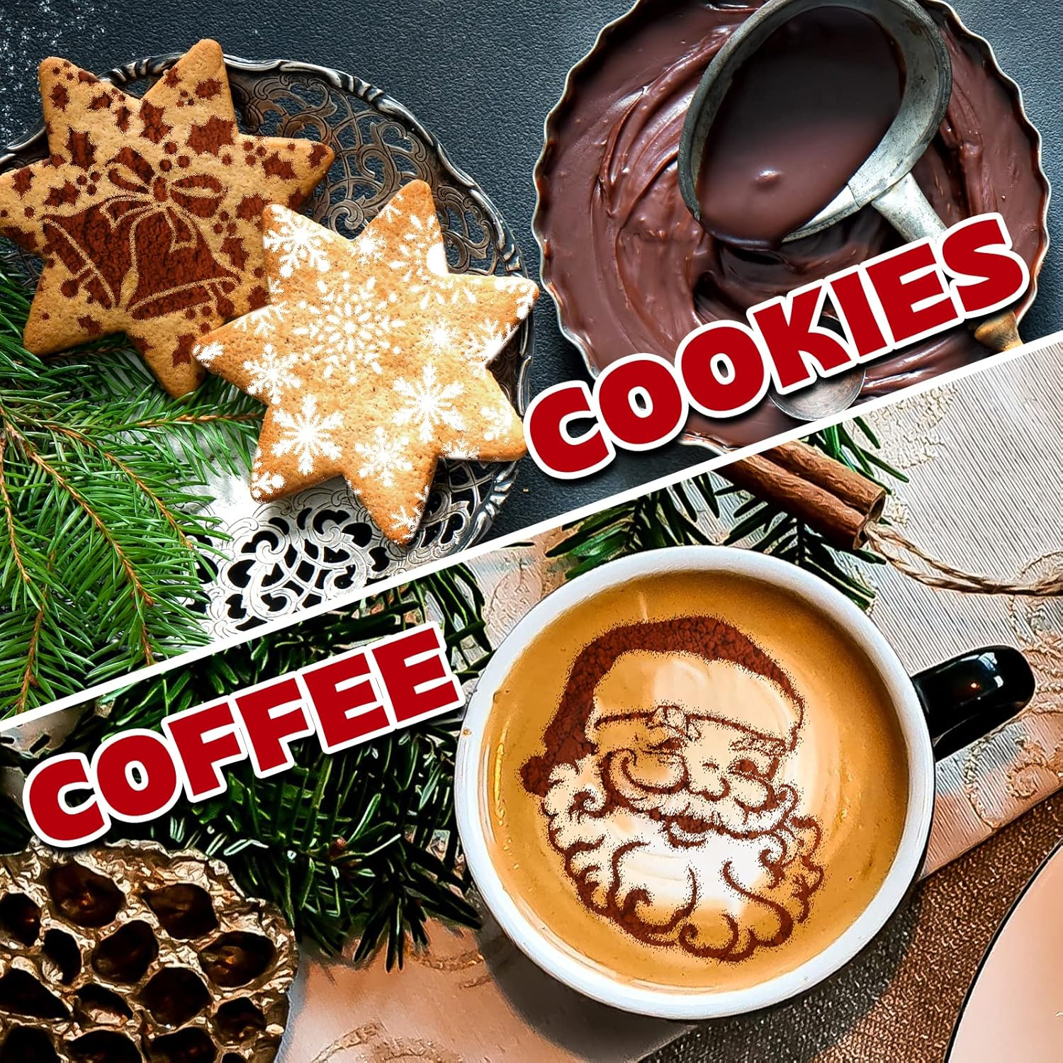 Whaline 22Pcs Christmas Stencils Snowflake Santa Candy Canes Flowers Gingerbread Pattern Airbrush Painting Stencils Christmas Biscuit Cake Baking Templates for Xmas Party DIY Craft, 6.7 X 5.9 image number 1