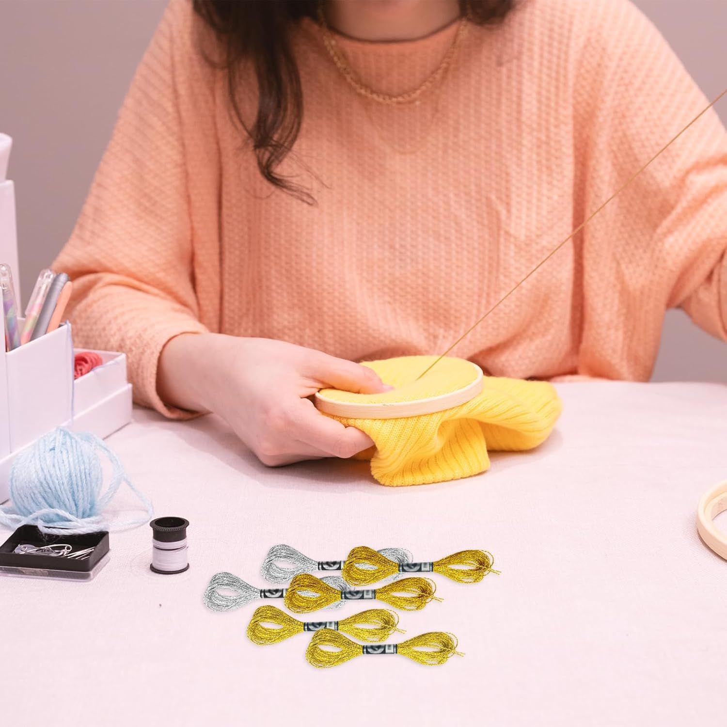 WELANE Embroidery Flosses, 6 Skeins Polyester Cross-Stitch Threads for Hand Embroidery, String Art (8M/8.74Yd)