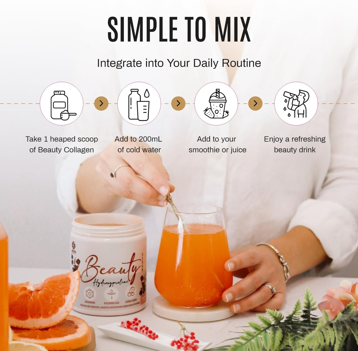 ATP Science Beauty Collagen Powder, with Trademarked Collagen Peptide Verisol&reg;, Protein Powder Enriched with Astaxanthin, Hyaluronic Acid, and Acerola Cherry, Improves Skin Hydration and Elasticity, Decreases Appearance of Wrinkles, Flavour: Mixed Berry image number 4