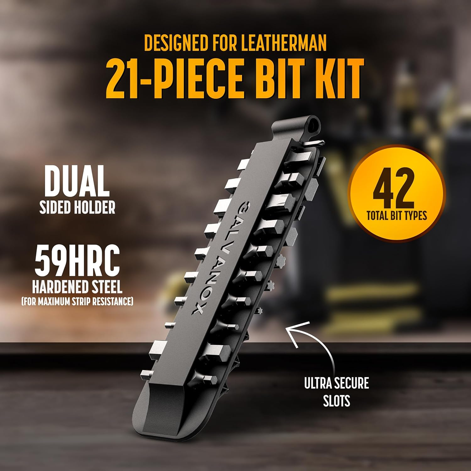 Galvanox 21PC Flat Bit-Kit Designed for Leatherman Multi-Tool Screwdrivers, [59-HRC] Industrial-Grade Hardened S2 Impact Steel, Set Includes Double-Sided Sheath Holder (Black) image number 5