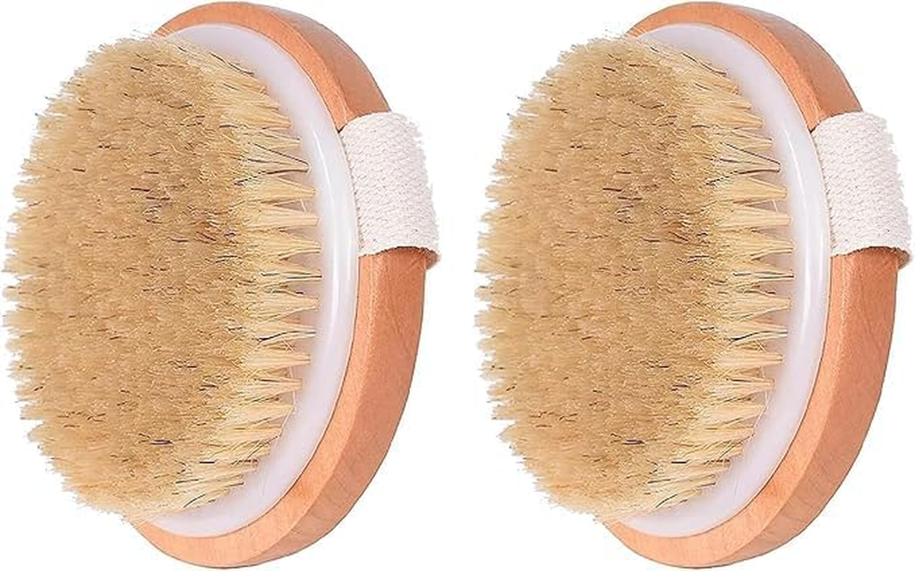 Dry Brushing Body Brush, 2 PCS Natural Boar Bristle round Exfoliating Brushes, Dry Brush for Cellulite and Lymphatic Drainage Massage image number 1