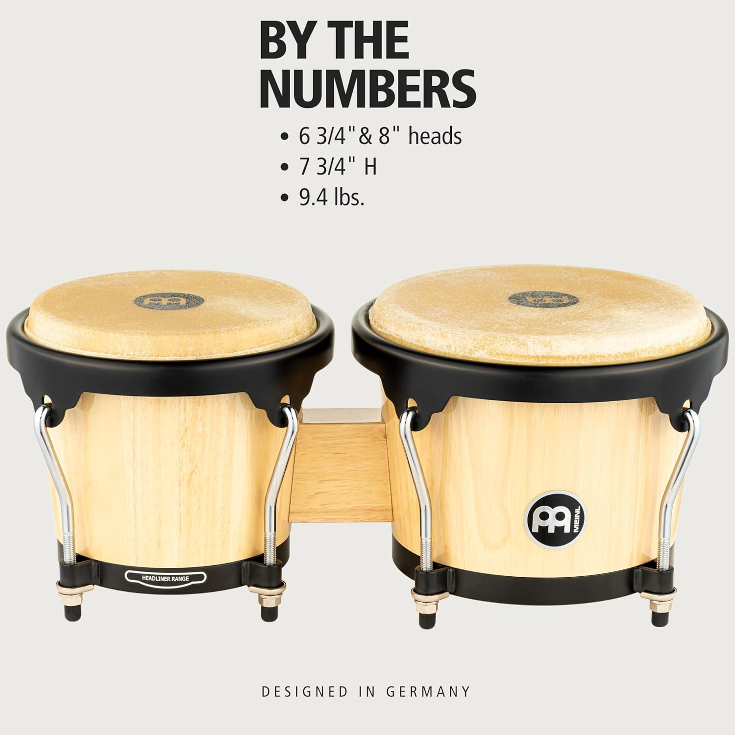 Meinl Percussion Bongos Hand Drum Set 6.75" and 8" with Hardwood Shells and Tuning Key &Acirc;&euro;&rdquo; NOT Made in China &Acirc;&euro;&rdquo; Headliner Series,, Natural (HB100NT) image number 5