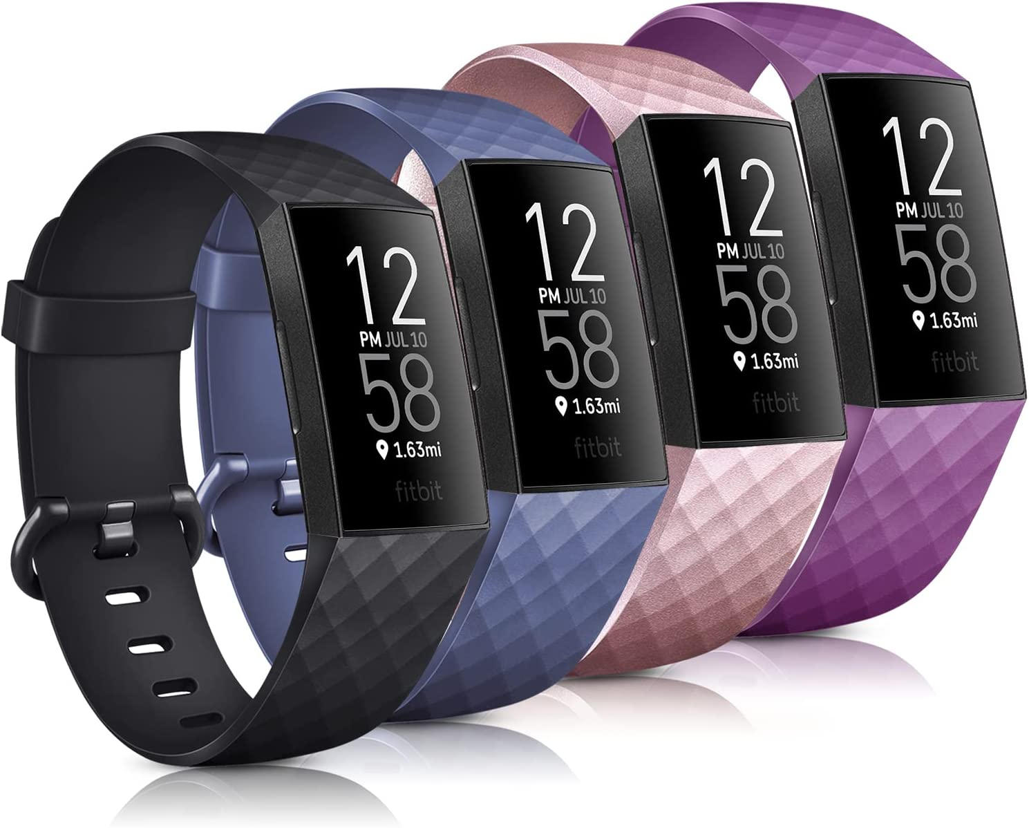 [4 Pack]Sport Bands for Fitbit Charge 4 Band & Fitbit Charge 3 Bands, Soft Silicone Adjustable Comfortable Replacement Wristbands Women/Men for Fitbit Charge 4 / Fitbit Charge 3 / Charge 3 SE