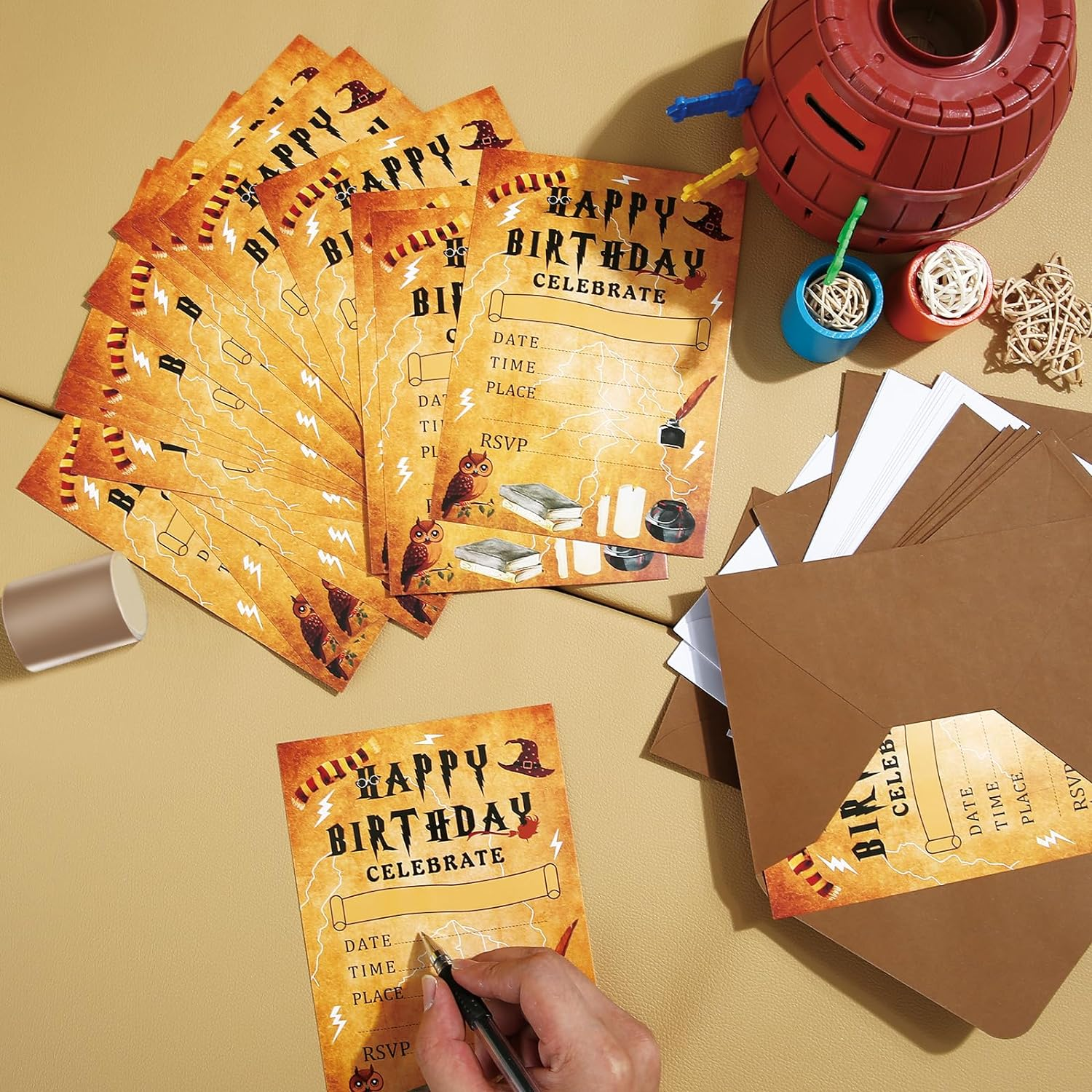 24 Pack Magical Wizards Birthday Invitations Wizards Party Invitation Cards, 24 Pcs Wizards Sticker Labels, 24 Pcs Envelopes Halloween Party Supplies for Kids Birthday Party Baby Shower image number 6