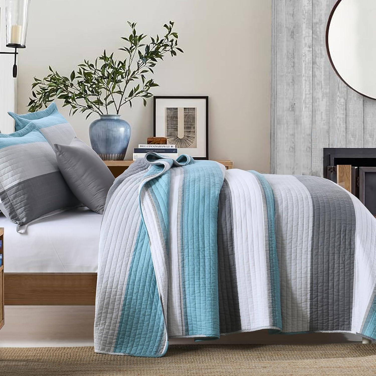 100% Cotton Quilted Bedspread Coverlet Set Queen Size, Lightweight Quilt with 2 Pillow Shams, Geometric Bedding Set Bed Blanket, Orange