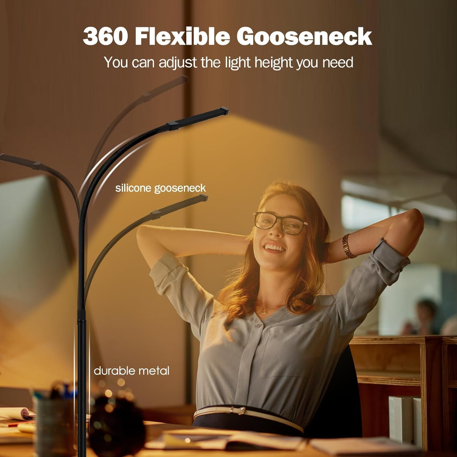 Desk Lamp with Metal Clamp, USB Powered Eye-Caring LED Desk Light, 3 Colors 10 Brightness, Flexible Gooseneck Clip on Table Lamp for Home Office, Work, Reading, Nail, Craft, Architect