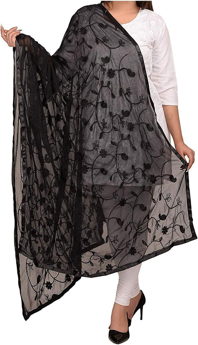 APRATIM Chiffon Embroidery Dupattas Neck Scarf Fashionable Stole - for Girls Women'S Free Size- 2.25 Meters, Black, 2.25 Meter image number 1