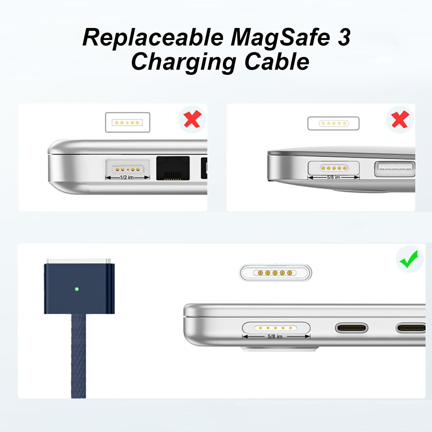 UOEPOWA 2M Data Cable Type-C to Magnetic 3 Cable, Compatible with 2021/2022/2023/2024 Macbook Laptops, 140W Safe Charging Cable, Durable Cables Compatible with Macbook (Blue) image number 6