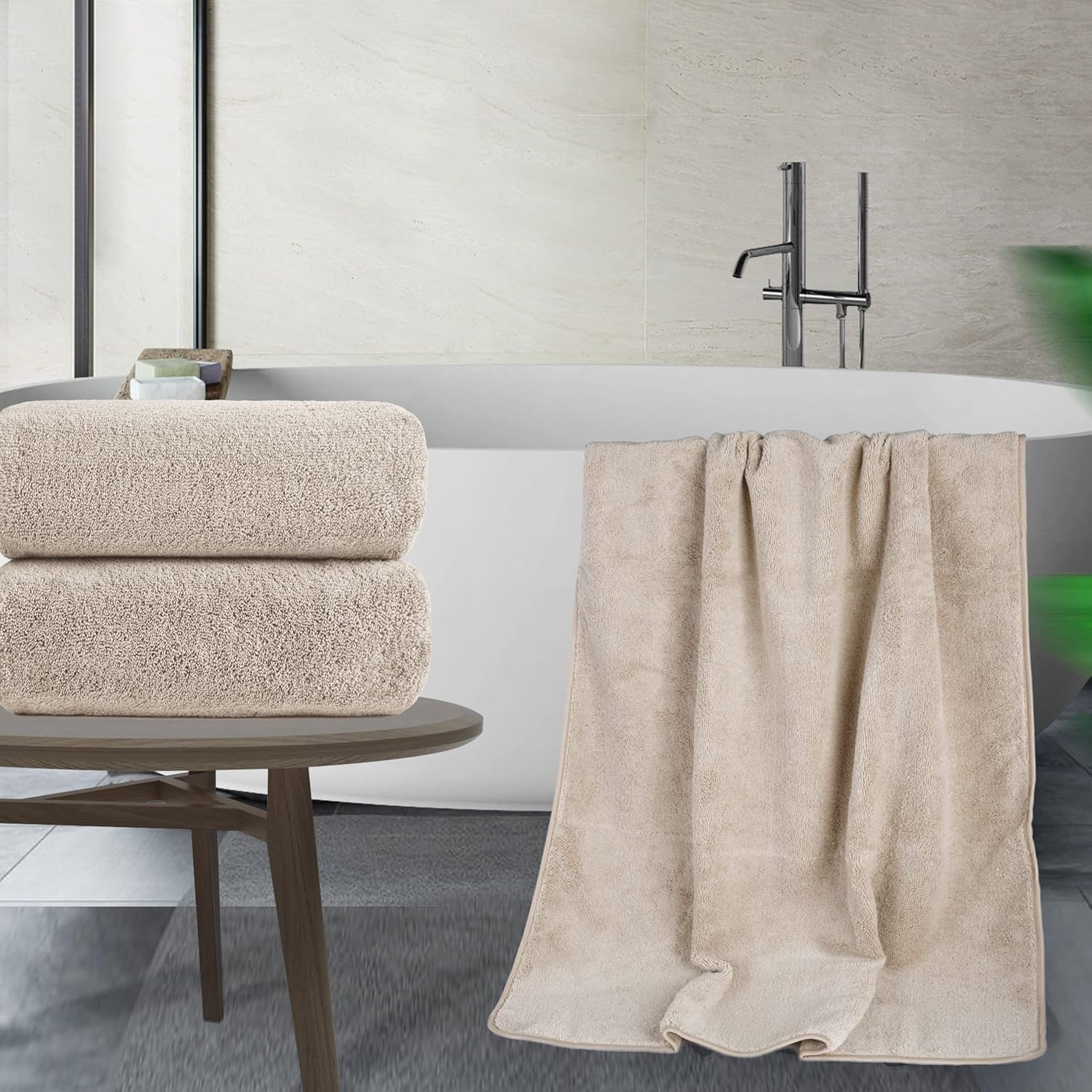 POLYTE Quick Dry Lint Free Microfiber Bath Sheet, 35 X 70 In, Pack of 2 (Beige) image number 2