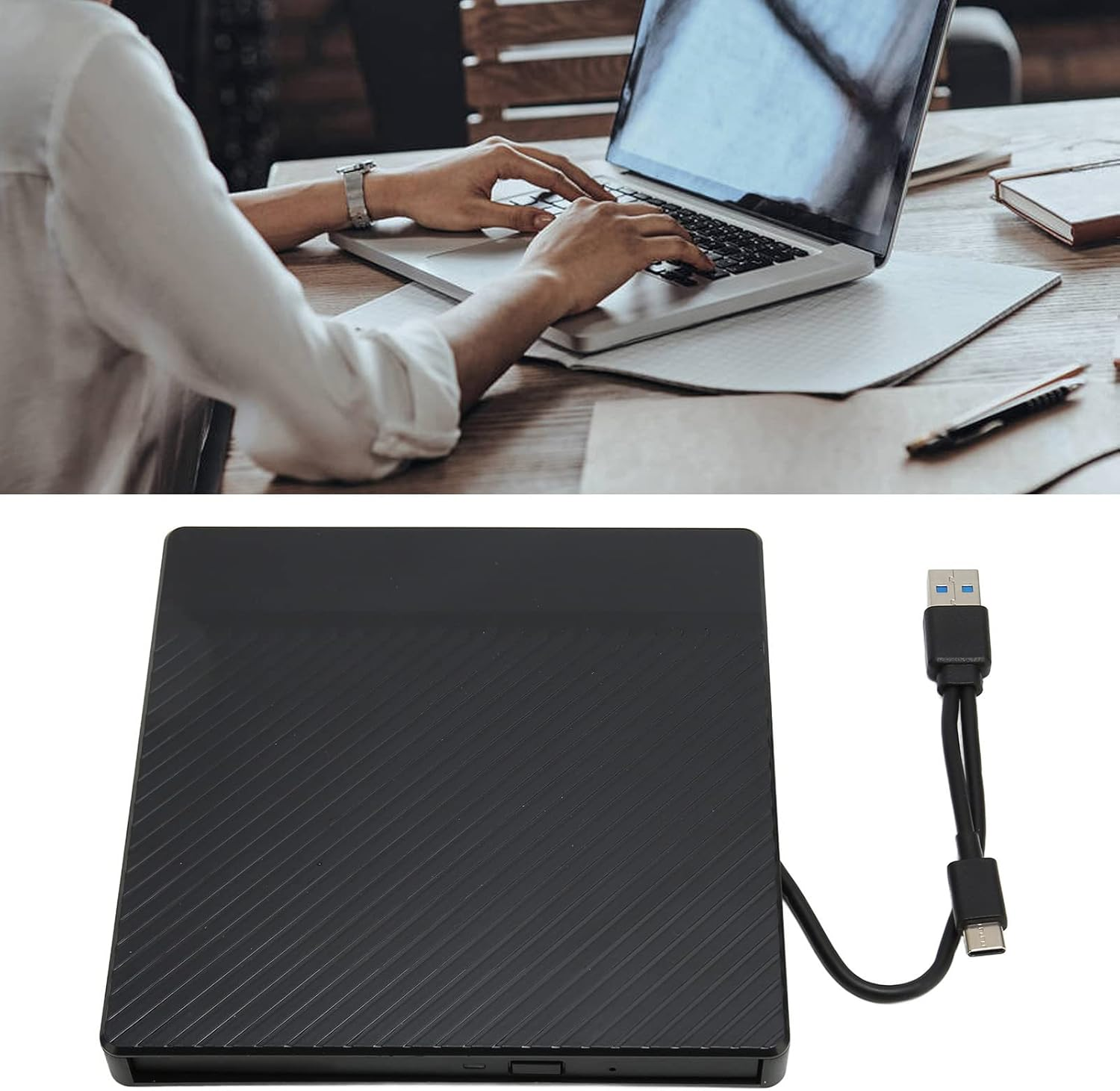 DVD Player for Laptop, External CD DVD Drive for Laptop External DVD Drive Box Type a Type C Interface 9.5Mm Thickness 5Gbps Transfer Portable USB3.0 External CD ROM Rewriter image number 5