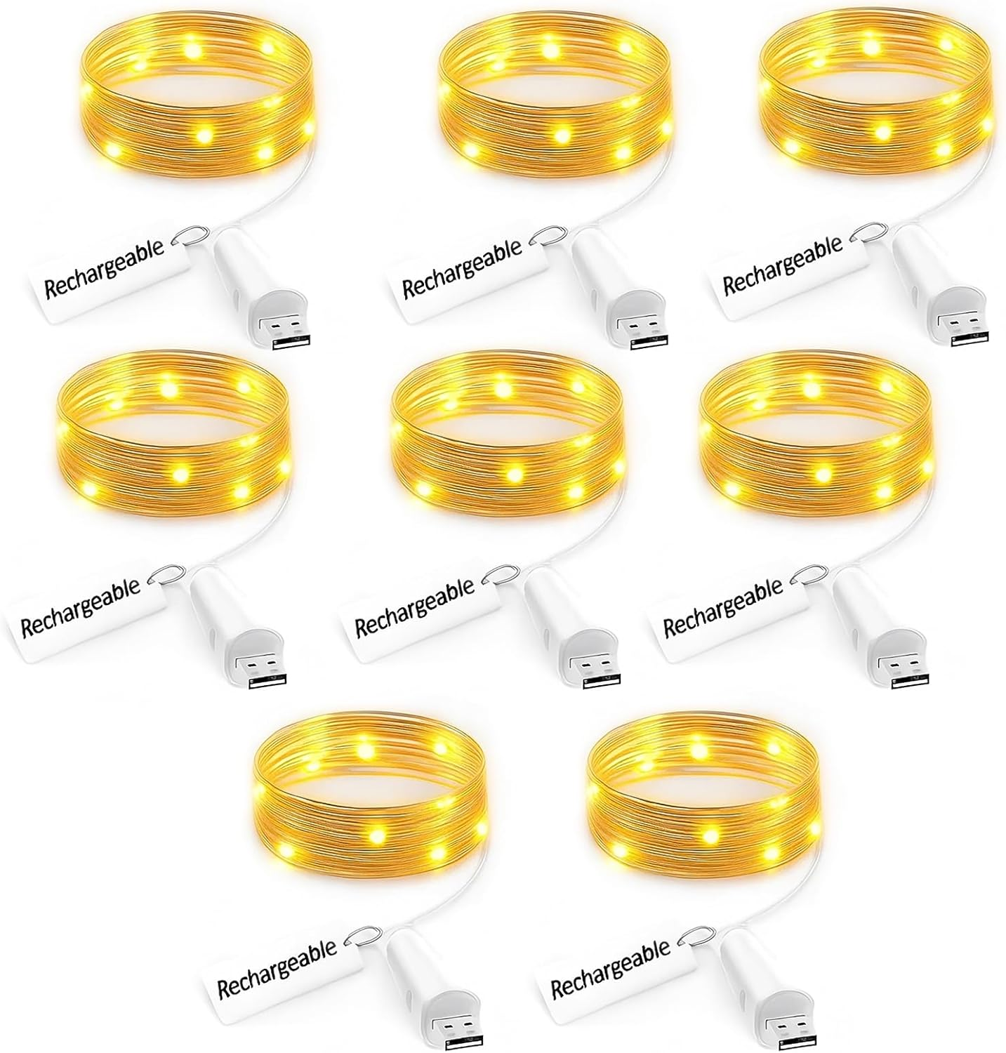 Rechargeable LED Fairy Lights &ndash;USB Powered Battery Operated String Lights, Warm White Waterproof Copper Wire Firefly Lights for Mason Jars Bedroom Wedding DIY Decor Christmas (Multicolor, 1Pack)