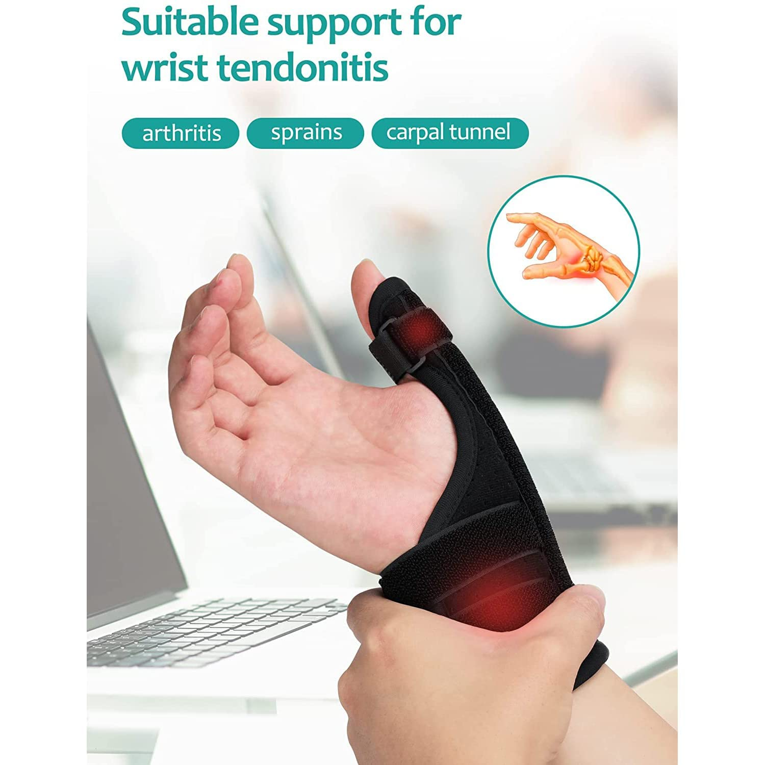 2 Pieces Thumb & Wrist Spica Splint | Breathable Fabric Thumb Spica Splint Stabilizer Brace for Tendonitis, Arthritis & Sprains Forearm Support Cast Right& Left image number 5