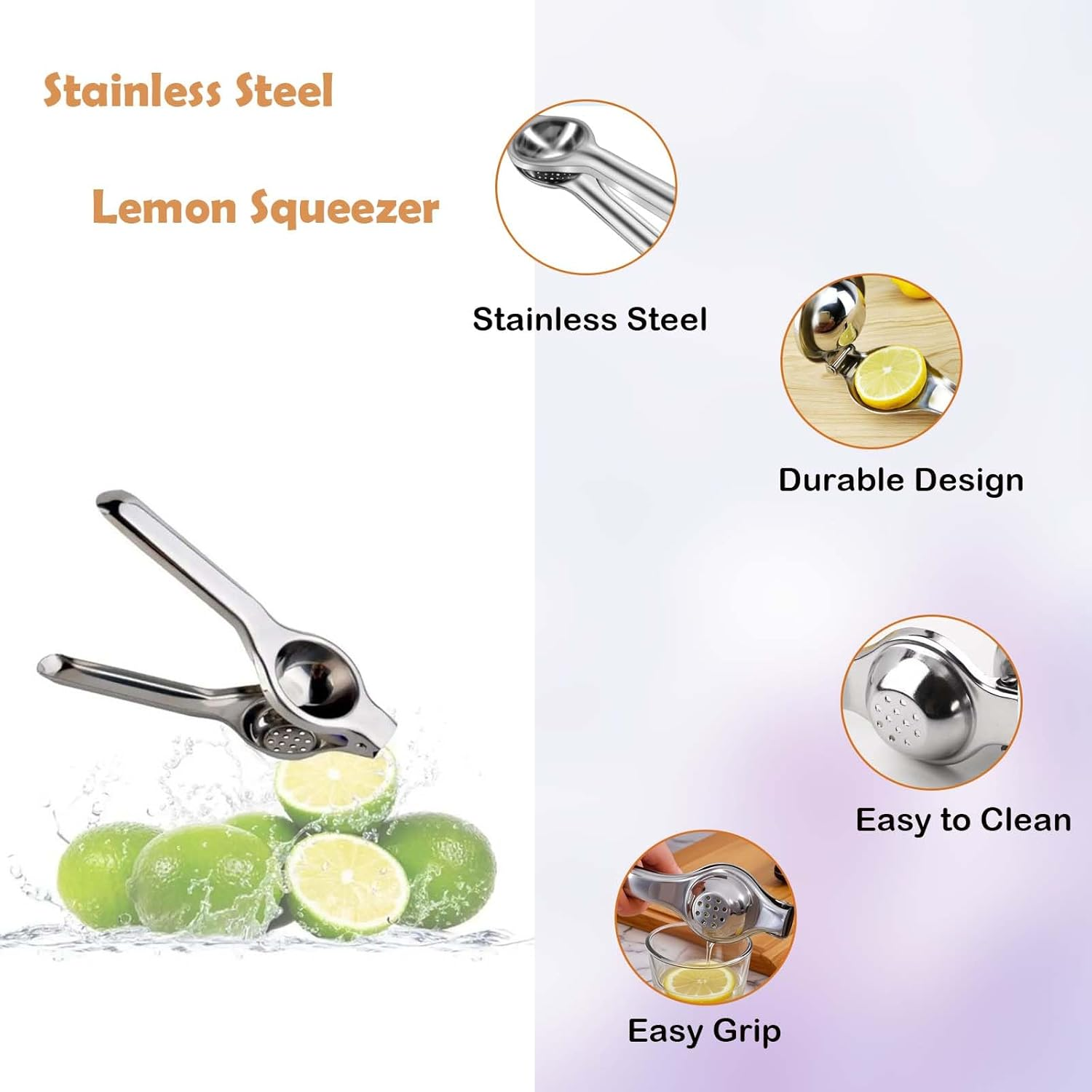 Loimon Lemon Squeezer Juicer, Stainless Steel Manual Juicer, Sturdy and Durable Kitchen Tool,Citrus Fruit Juicer for Lime Orange image number 1