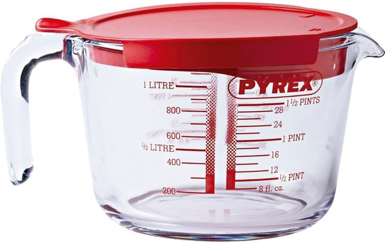 Pyrex Cook&Enjoy Measure Jug with Lid &ndash; High and Low Pouring Spout for Controlled Flow &ndash; Borosilicate Glass with Visible Measuring Scale, Freezer Dishwasher Microwave Safe &ndash; 1 Litre Capacity image number 2