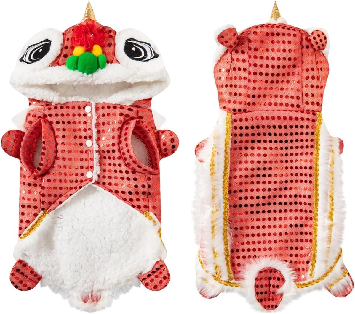 Chinese New Year Lion Dog Costume Chinese New Year Spring Festival Hoodies Coat Dress, Lunar New Year, Dog Costume (Red, S)