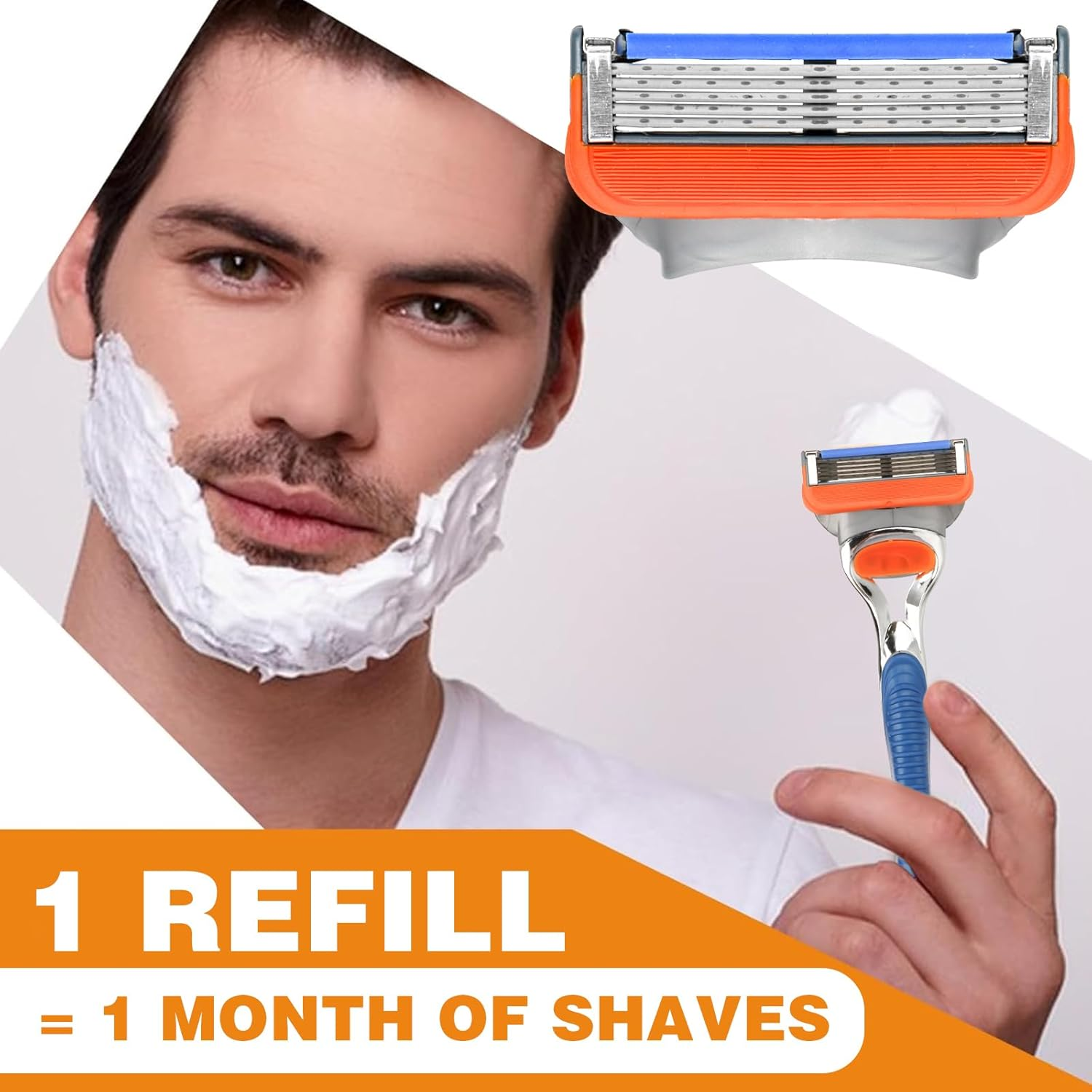 Shaving Kit, Men'S 5-Blade Razor with 12Pcs Razor Blade Shaving Razor Blade Refills for Gillette Fusion 5, Orange New Version 02 image number 6