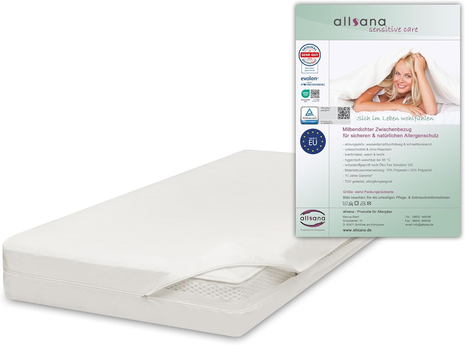 Allsana Allergy Sufferers Mattress Cover 140 X 220 X 24 Cm | Allergy Bed Linen | anti Mite Encasing | Mite Protection for House Dust Allergy Sufferers | Allergy-Proof Intermediate Cover for The image number 6