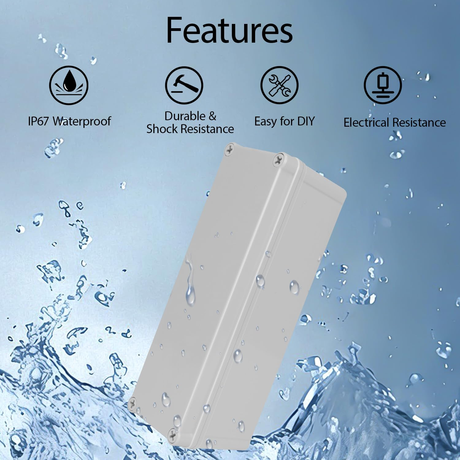 Hohaing Junction Box，9.8"X 3.3"X 3.1" Outdoor Electrical Box with Mounting Plate, IP67 Dustproof Waterproof ABS Plastic Project Box, DIY Electrical Enclosure Gray (250X 85X 80 Mm) image number 2