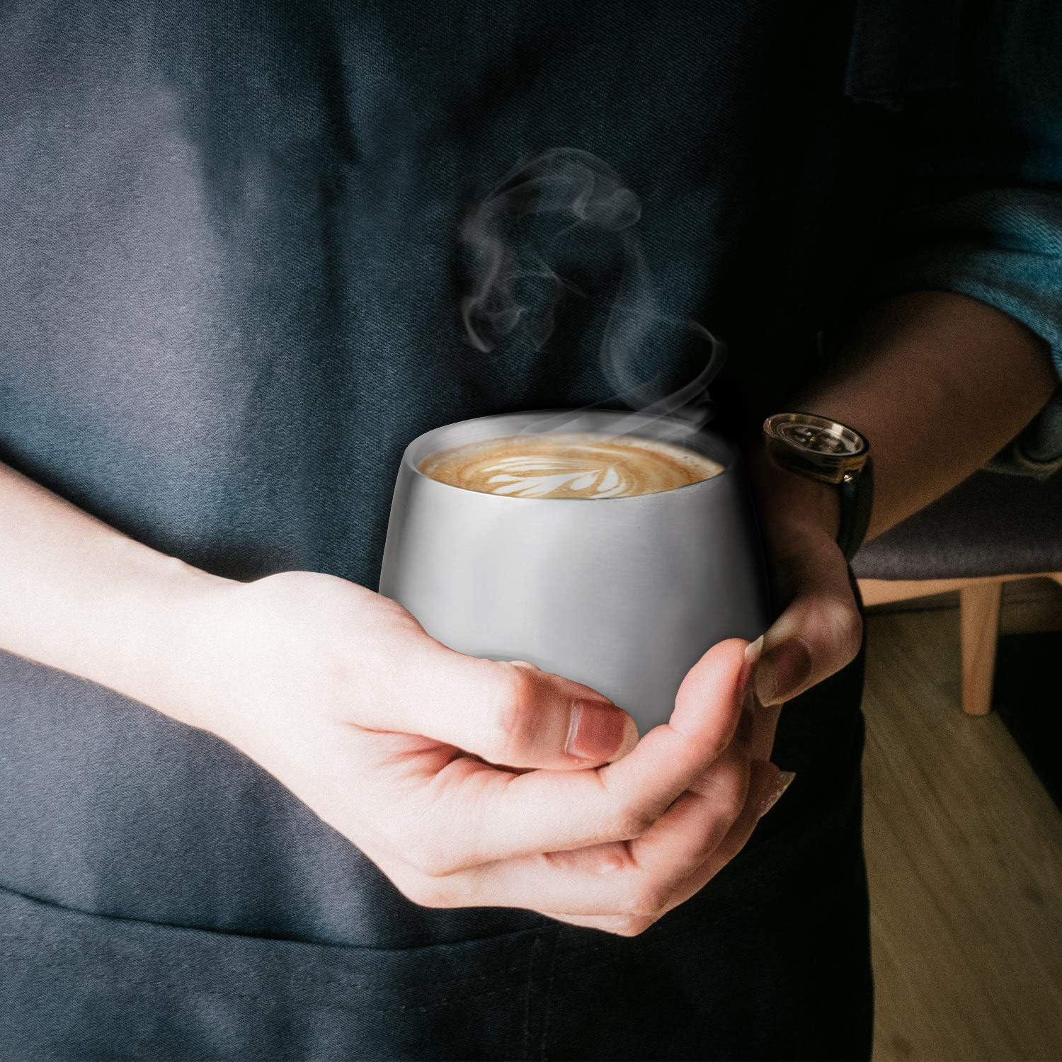 Kitchenexus Small Stainless Steel Espresso Cups 2Pcs Set, 4Oz Double Wall Insulated Unbreakable Stemless Tumbler Small Cup for Outdoor Events Picnics Party image number 5