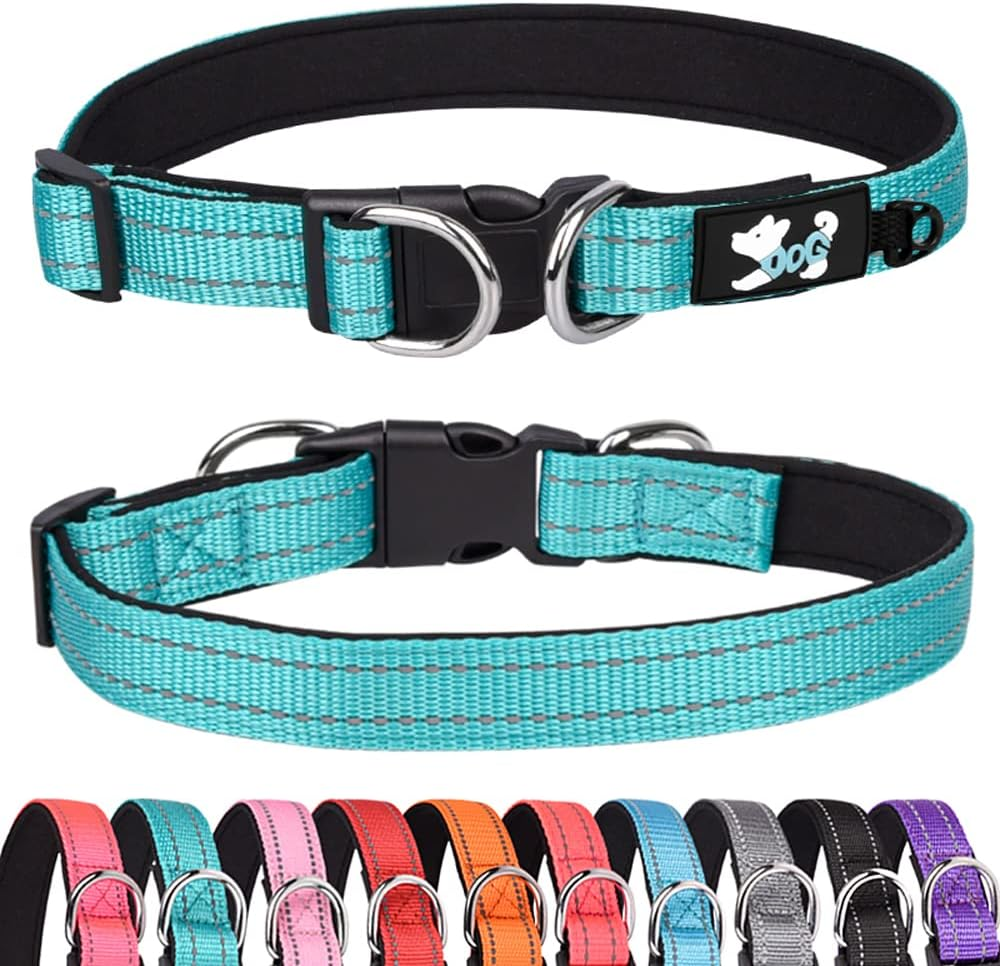 Haoyueer Padded Dog Collar Reflective Dog Collars for Small Medium Large Dogs Comfortable Soft Neoprene Adjustable Basic Dog Collars (S, Red)