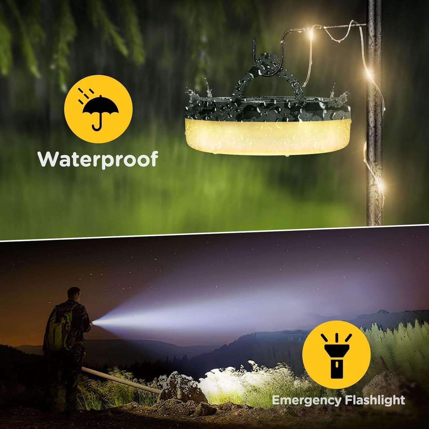 Camping String Lights, 4 in 1 Quick Storage 10M/32.8FT Rechargeable Tent Lights String with 8 Lighting Modes, Hanging Waterproof Portable LED Lamp for Outdoor Patio Awning Garden Party Essentials image number 1