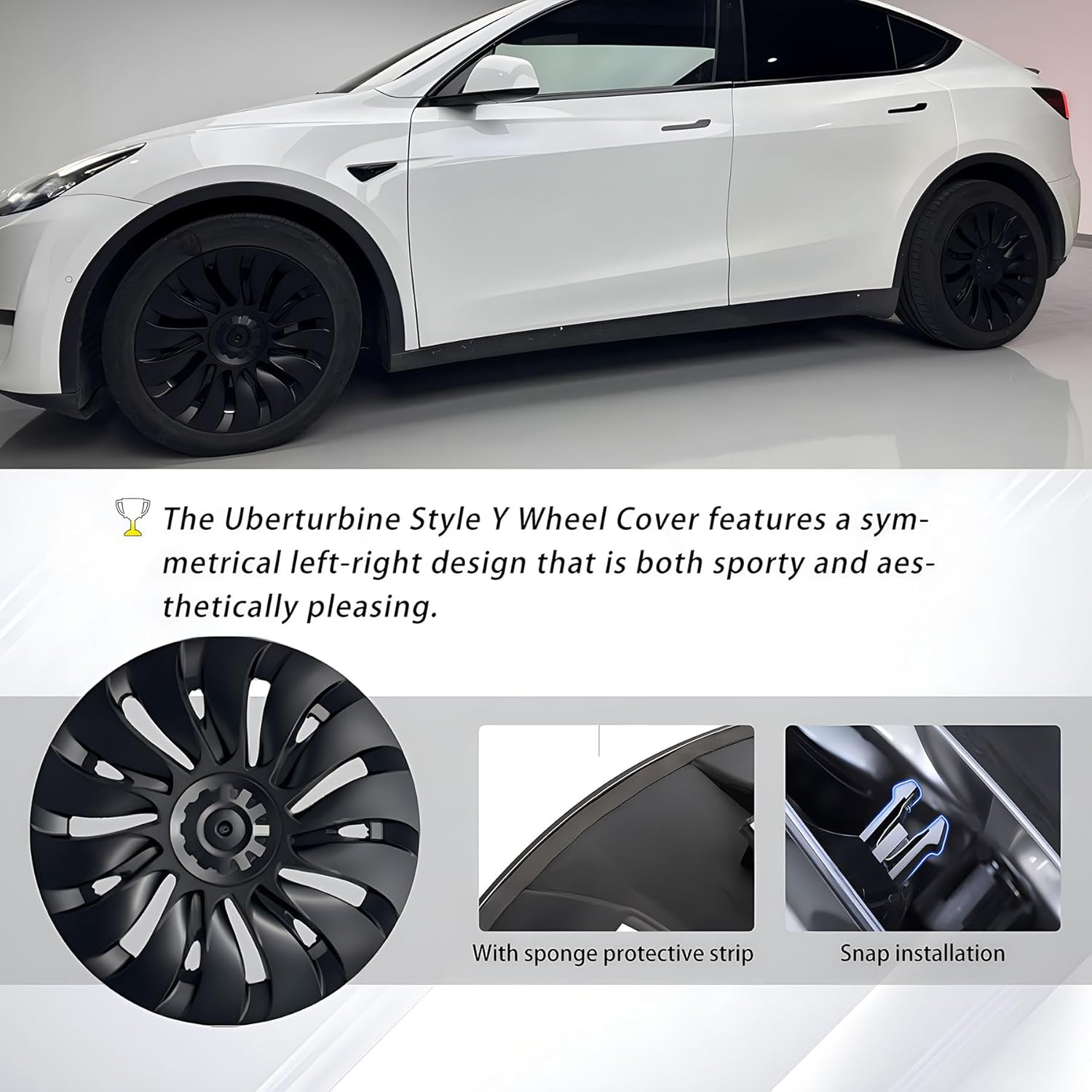 KAVANIC Fits for Tesla Model Y Wheel Cover Hubcap 19 Inch Matte Black Support Logo Symmetry Design (4 PCS) Uberturbine Style 2020-2024 Model Y Gemini Wheel Cover Replacement White KA4-MY-UT - Uberturbine Style Matt Black image number 6