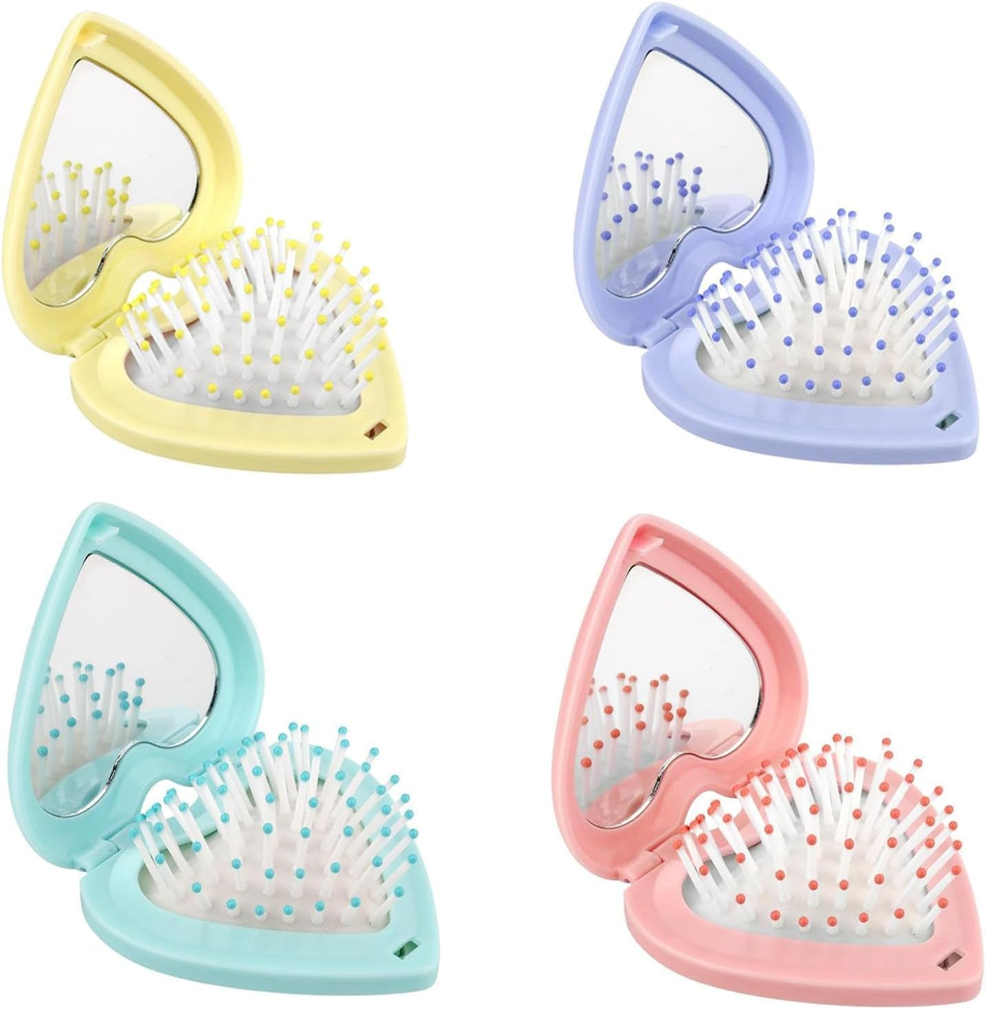 Linyongc Heart-Shaped Foldable Hair Brush with Mirror, 4-Piece Set, Gently Detangles Hair, Plastic & Nylon Bristles image number 5