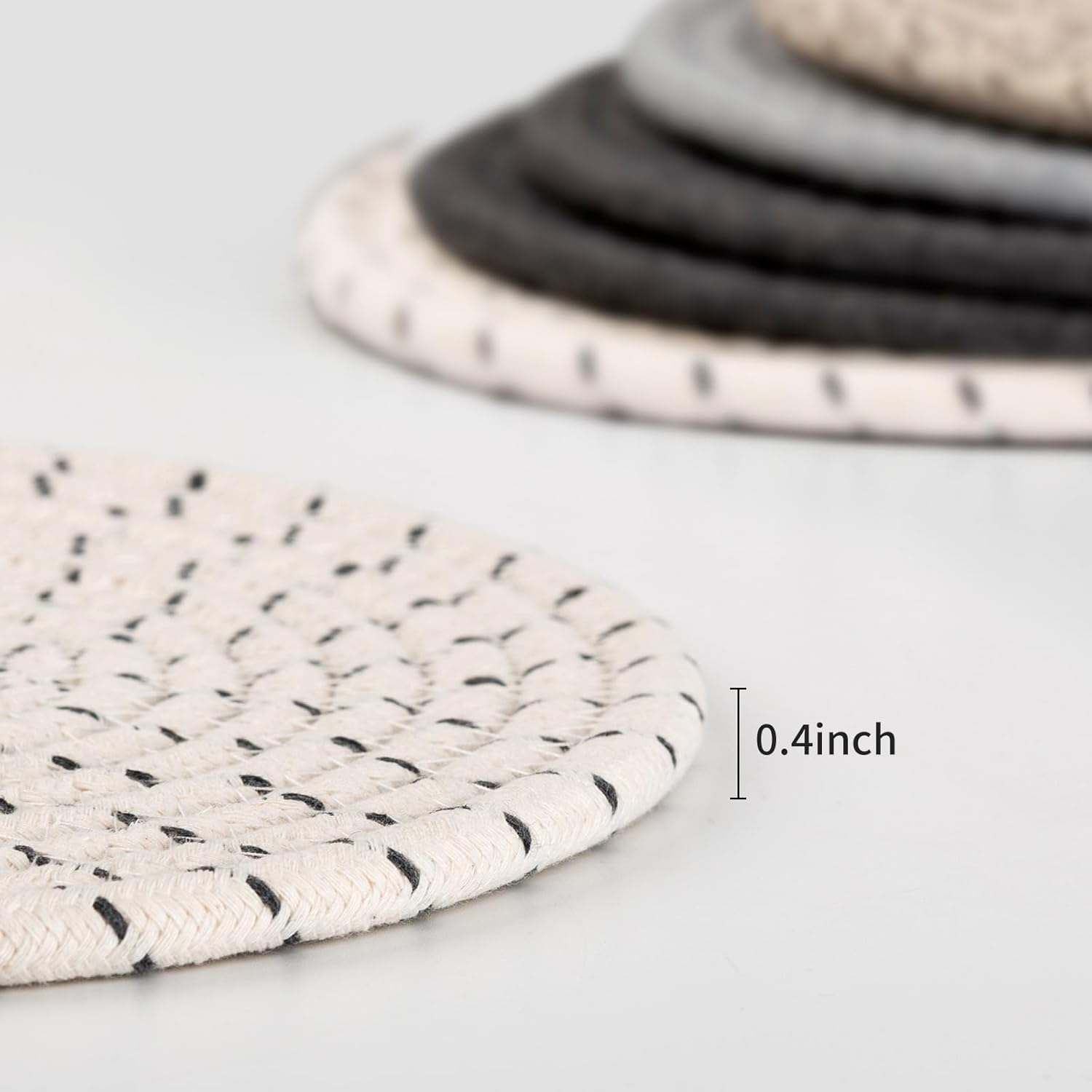 Trivets for Hot Dishes, Large Trivet for Hot Pots and Pans 8 Inches, Hot Pads for Kitchen Table, Coasters Cotton Mat to Protect Counter, Cooking Potholder (Black 5 Pcs) image number 3