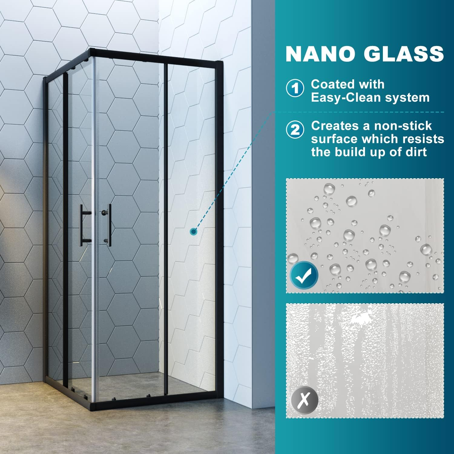 ELEGANT Shower Enclosure Corner Black,Sliding Door Bathroom Screen 900X900Mm with 5Mm Tempered Glass,1900Mm Height image number 6