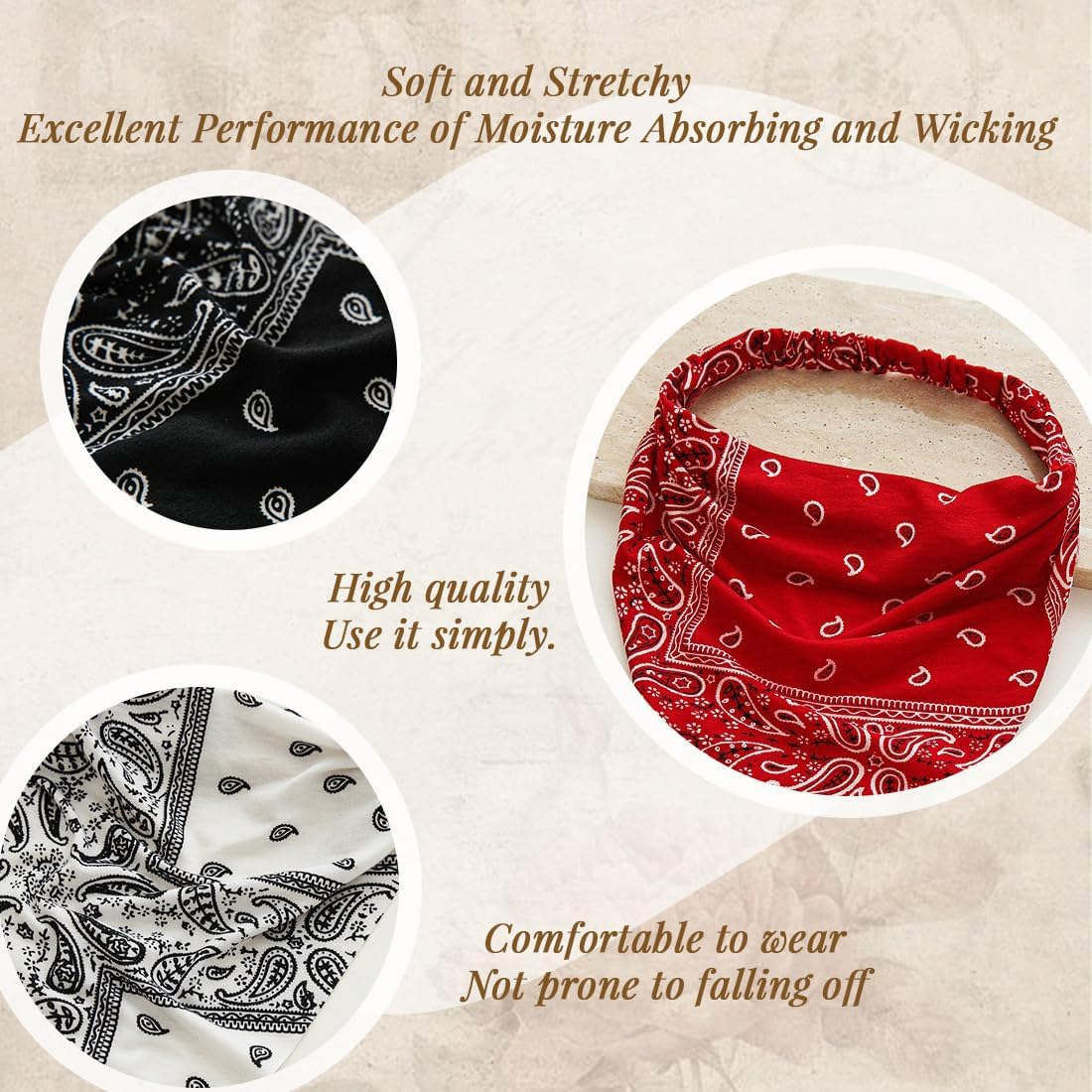 Pack of 4 Women'S Boho Headbands Triangle Headscarves Bandanas Turban Tie Hair Bands Elastic Hair Scarf Thin for Women and Girls