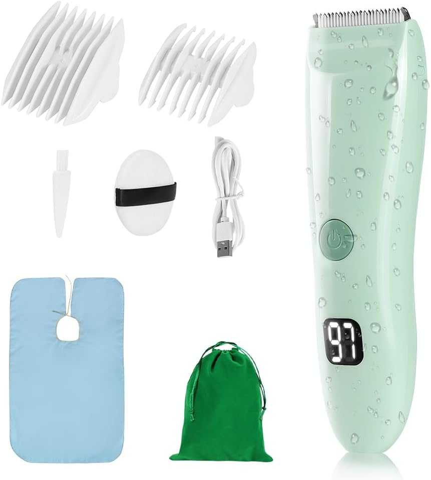 HOTUT Baby Hair Clipper, Waterproof Rechargeable Cordless Hair Trimmer with LCD Display, 2 Guide Combs, Quiet Kids Hair Clipper, Hair Trimmer for Baby (Green) image number 4