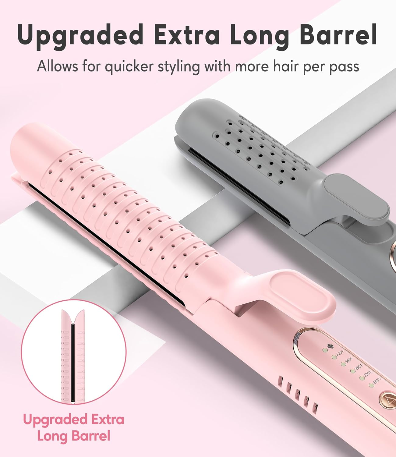 Farery Chill Set Soft-Air Curling Iron: Gentle Soft Air for Quick Styling & Long-Lasting Curls, Lock in Style with Cooling Air Vents, 2-In-1 Hair Straightener & Curler with Upgraded Long Barrel, Pink image number 2