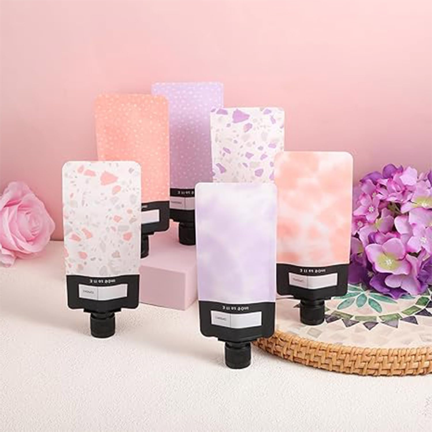 Roczential 6 Pcs Leak Proof Refillable Compression Bag, 90Ml Colorful Leak Proof Refillable Squeeze Pouches, Refillable Travel Pouches Proof Squeeze for Shampoo Conditioner Lotion Soap Hand Soap image number 3